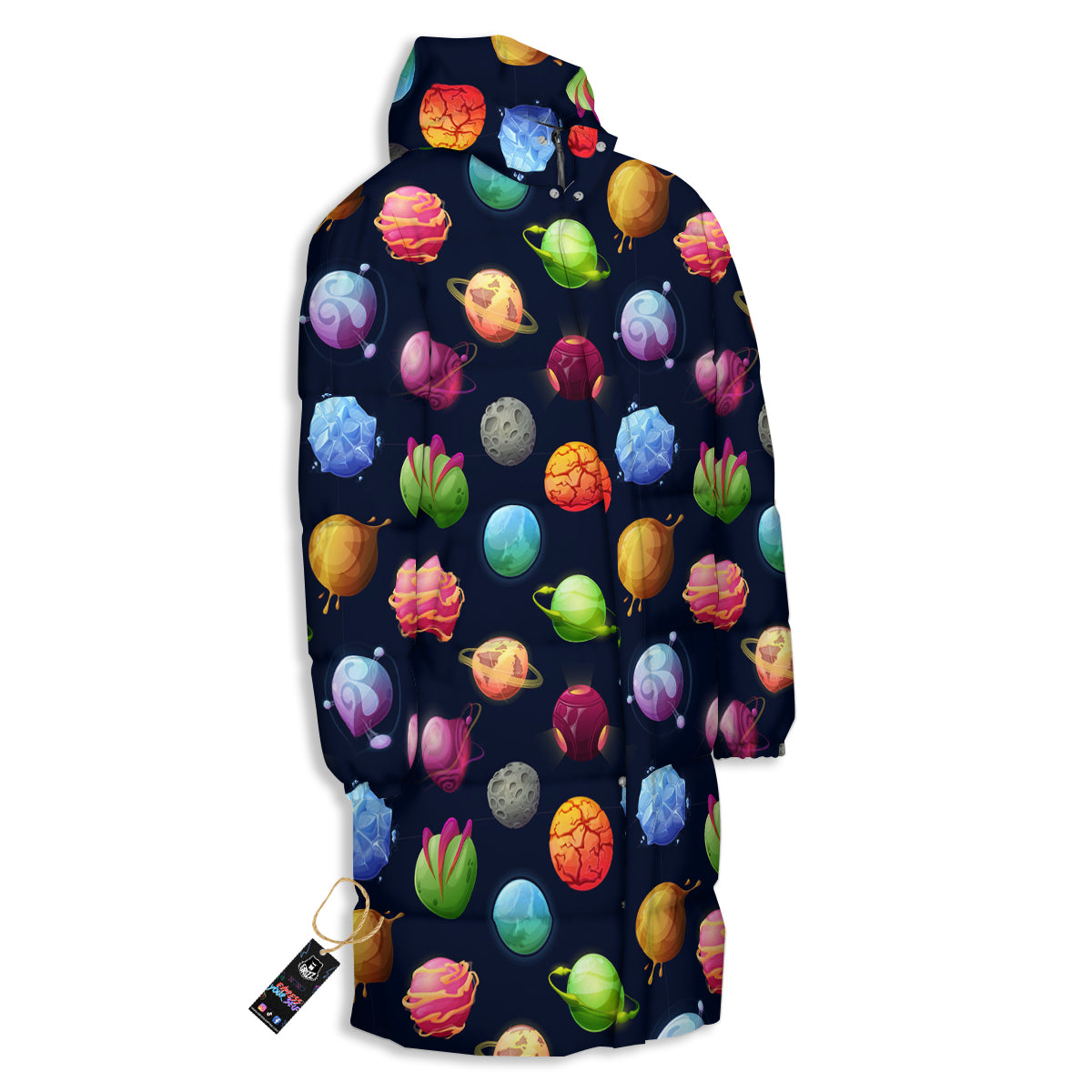 Alien Planets And Stars Print Pattern Long Down Jacket-grizzshop