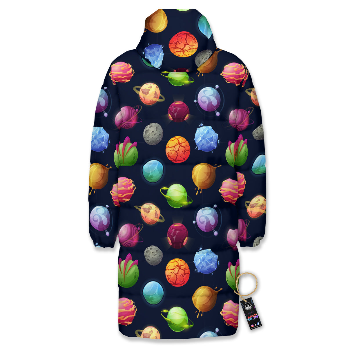 Alien Planets And Stars Print Pattern Long Down Jacket-grizzshop