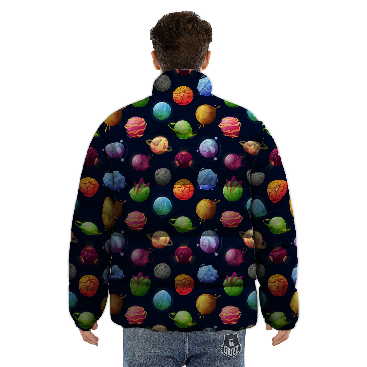 Alien Planets And Stars Print Pattern Puffer Jacket-grizzshop