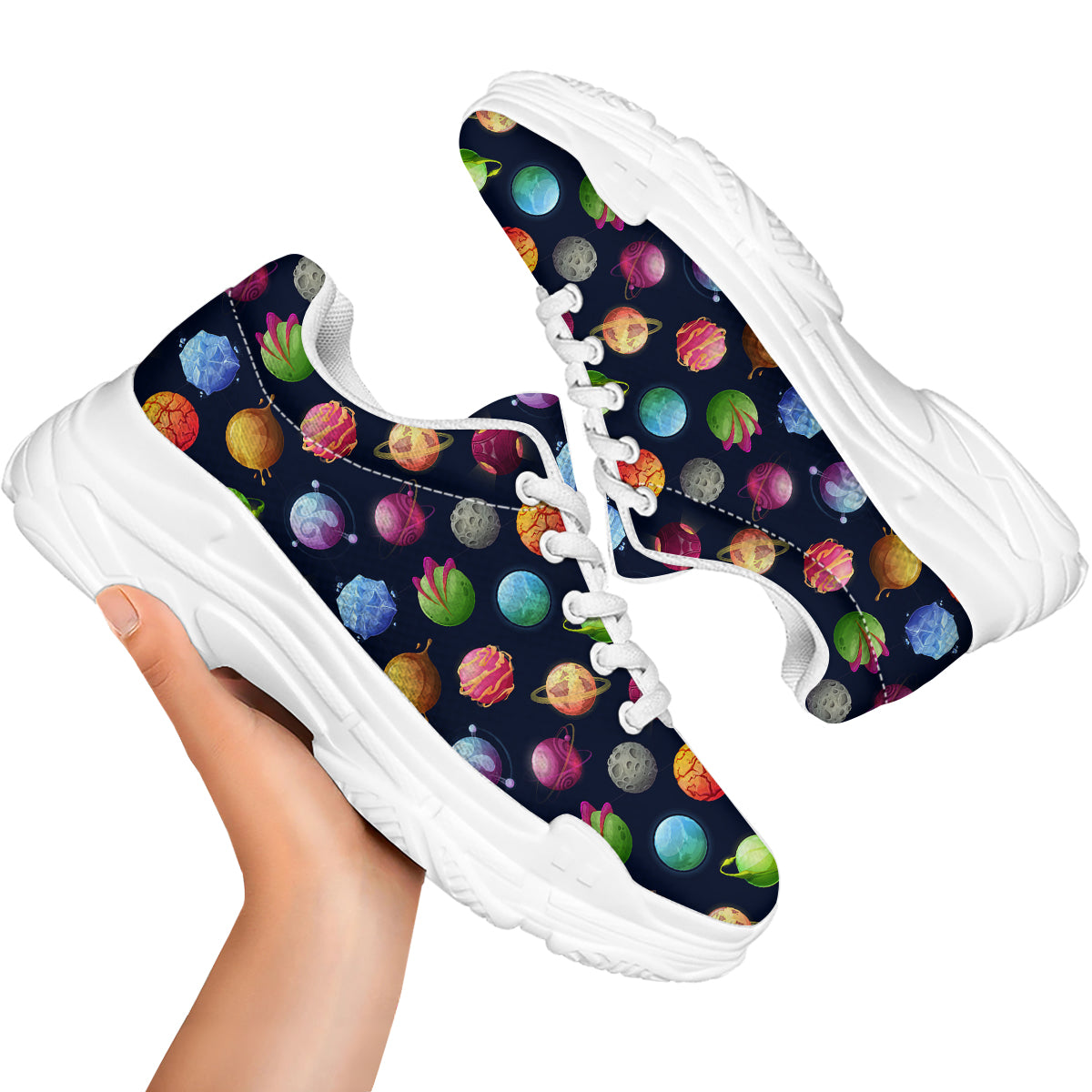 Alien Planets And Stars Print Pattern White Chunky Shoes-grizzshop