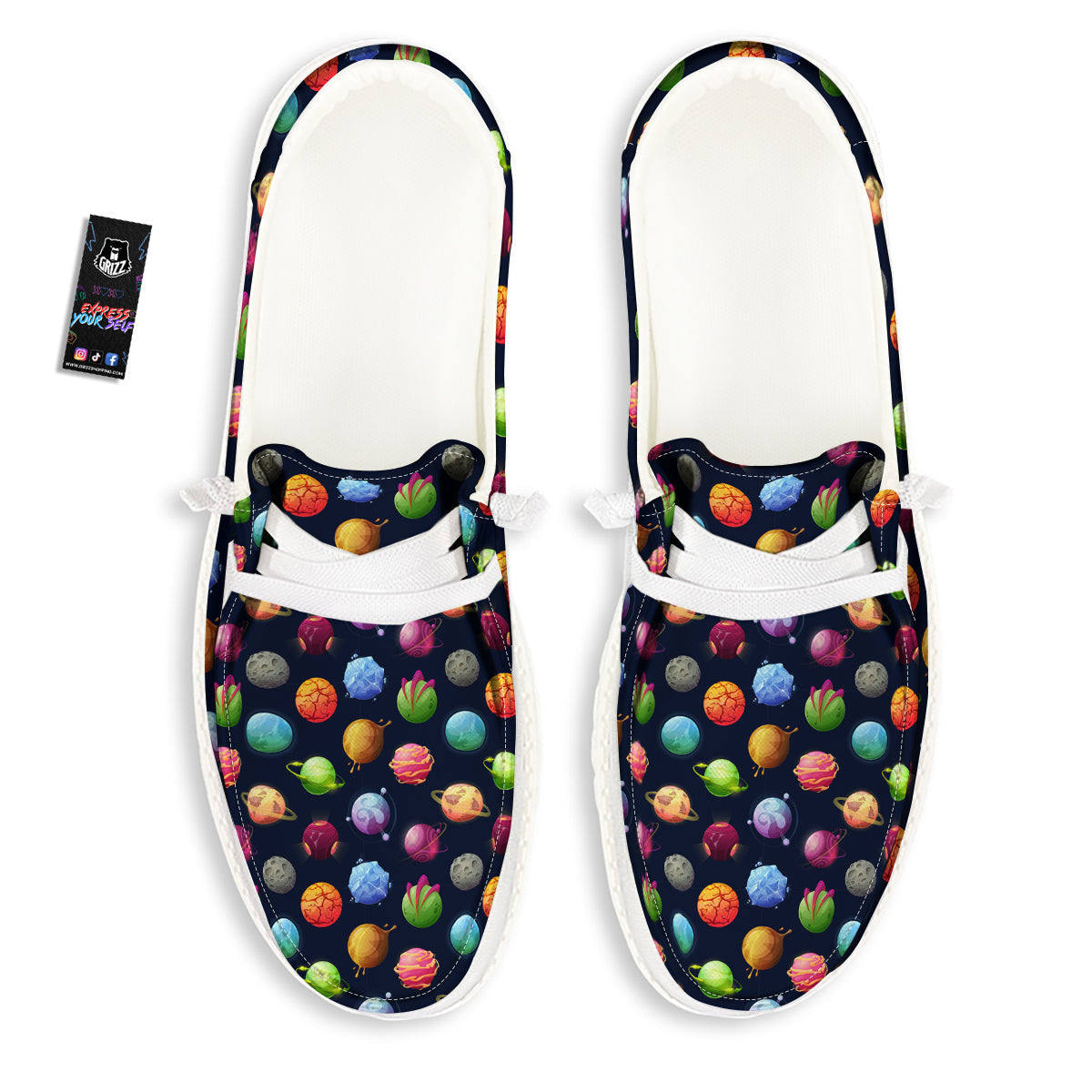 Alien Planets And Stars Print Pattern White Loafers-grizzshop