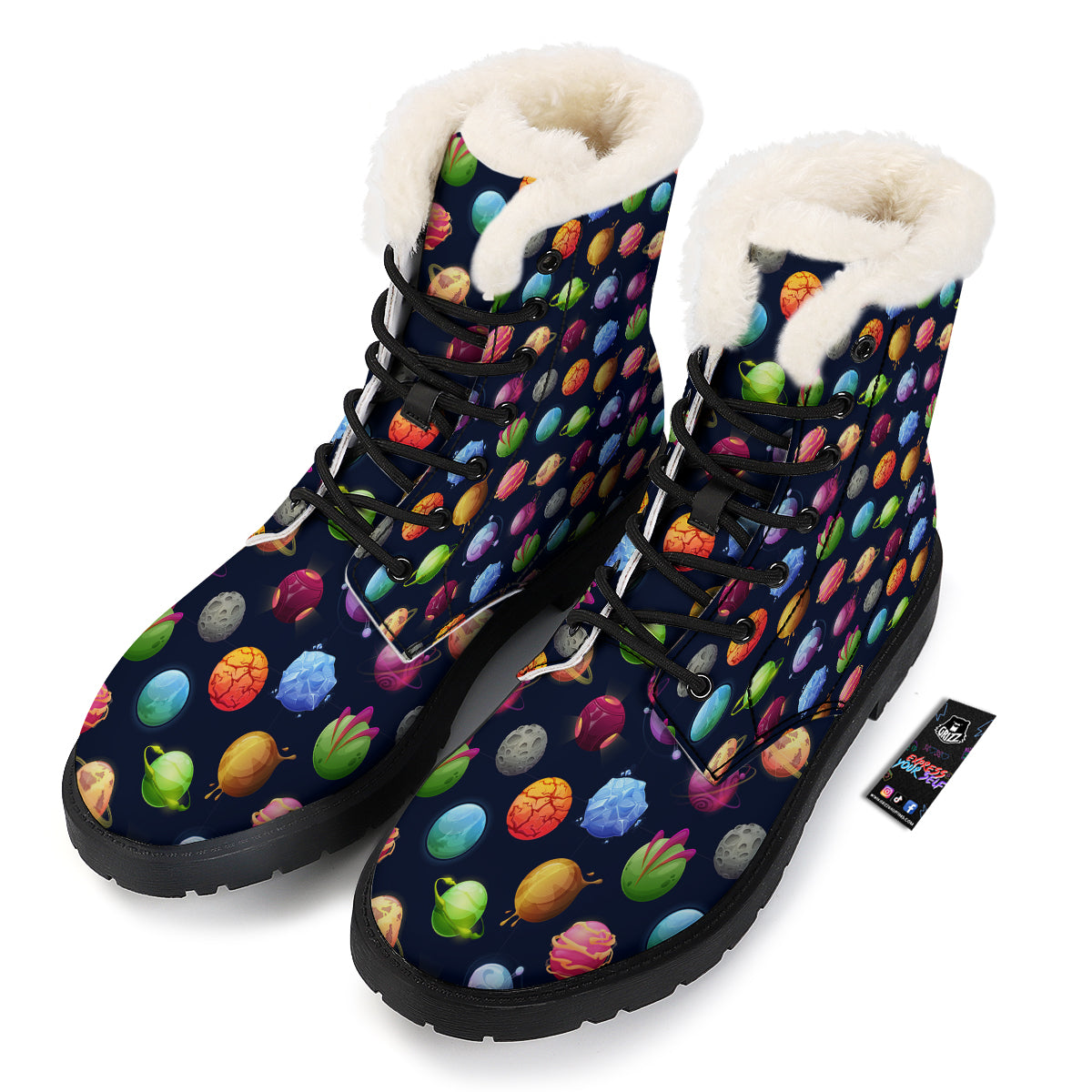 Alien Planets And Stars Print Pattern Winter Boots-grizzshop
