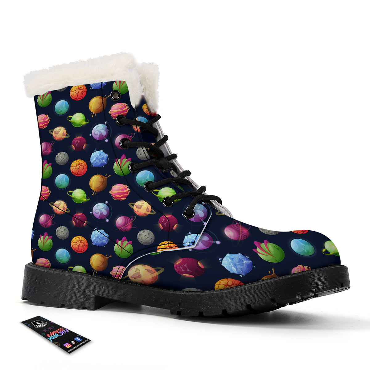 Alien Planets And Stars Print Pattern Winter Boots-grizzshop