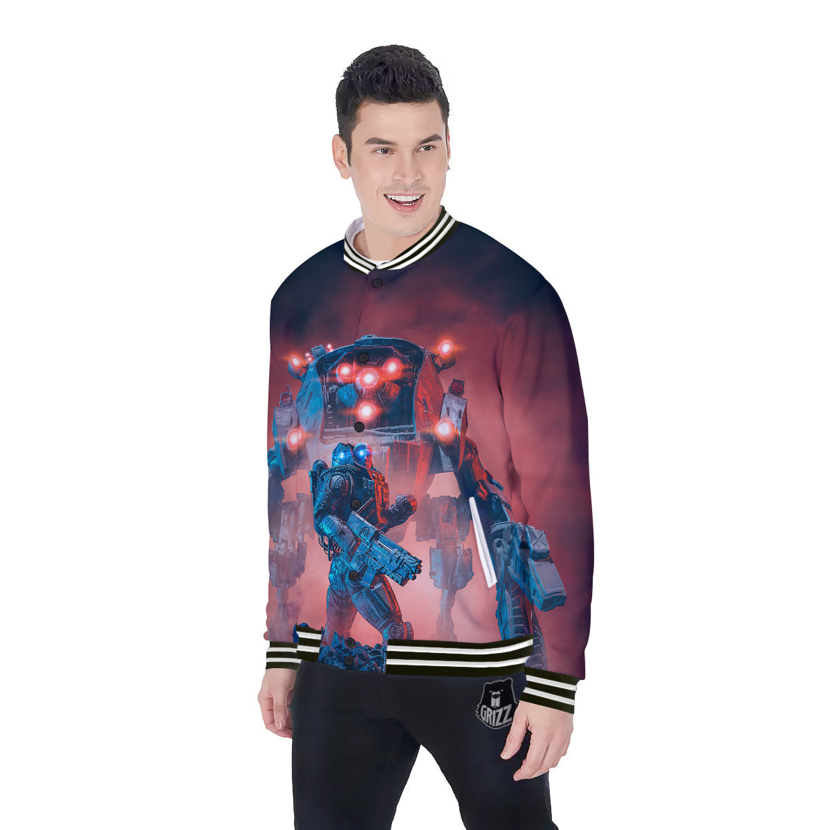 Alien Robot In the battlefield Baseball Jacket-grizzshop