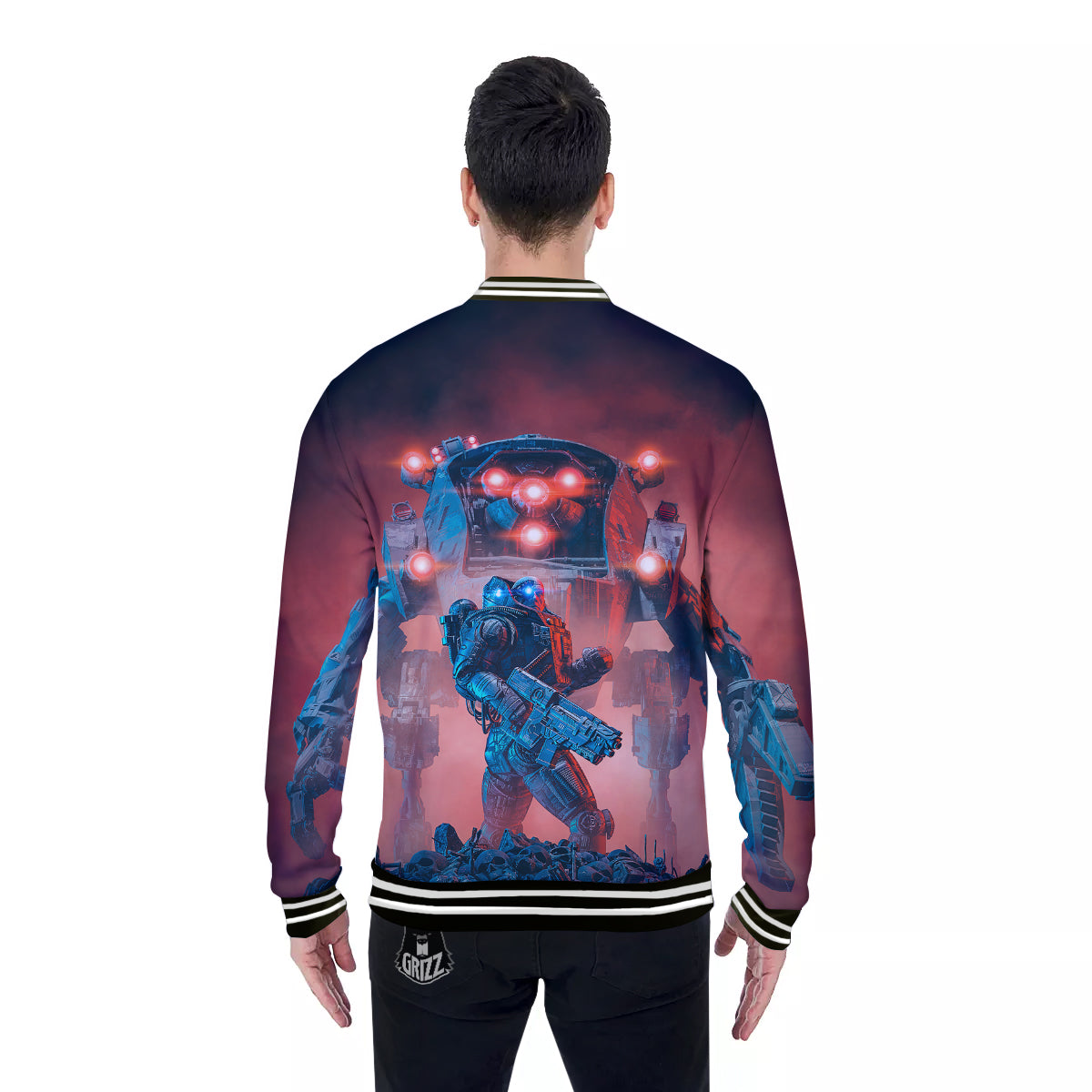 Alien Robot In the battlefield Baseball Jacket-grizzshop