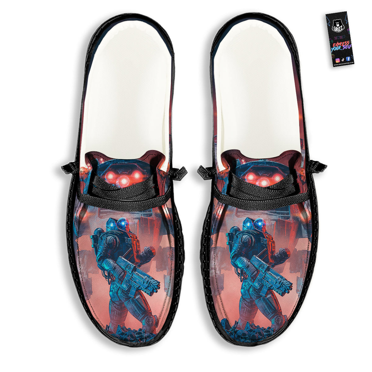 Alien Robot In the battlefield Black Loafers-grizzshop