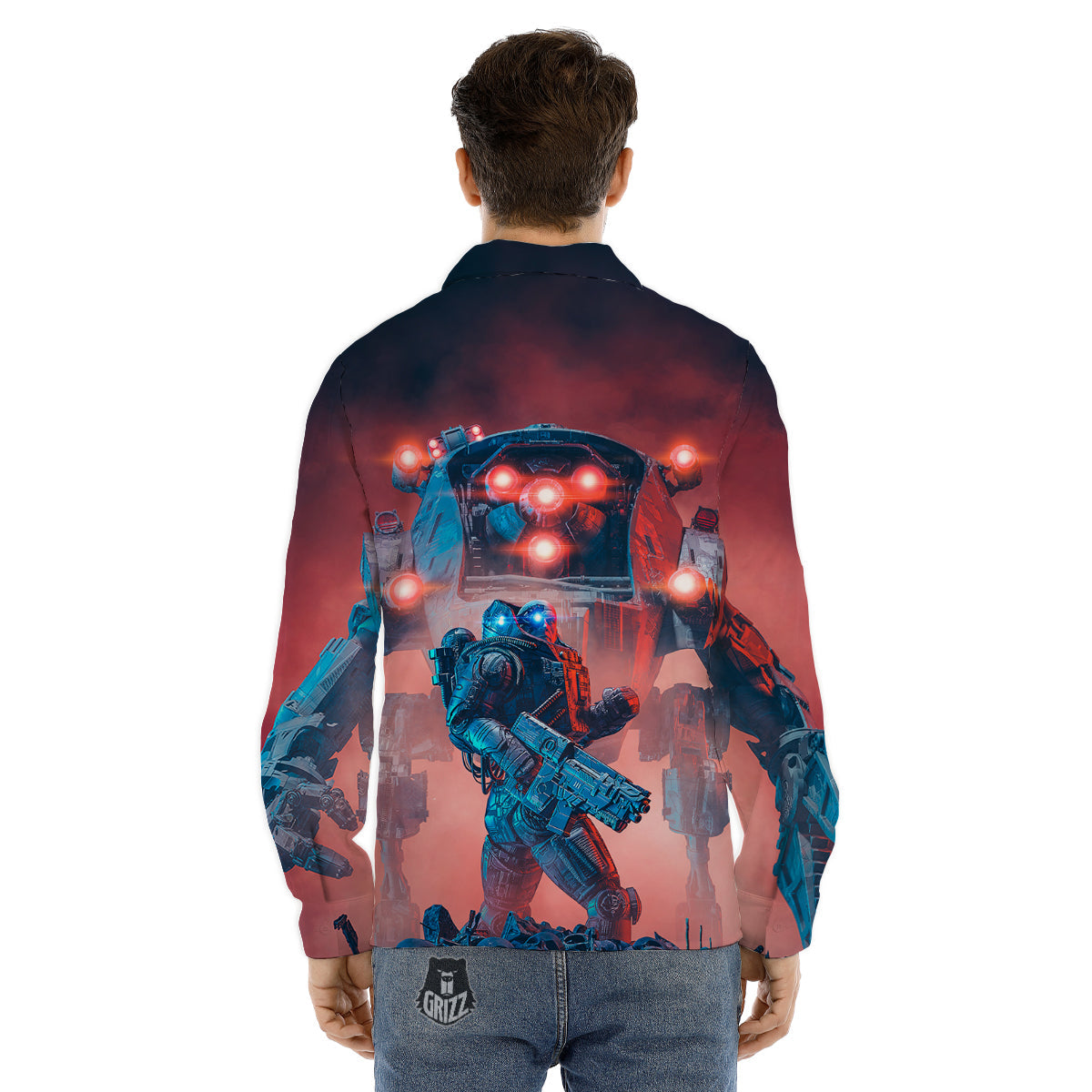 Alien Robot In the battlefield Men's Dress Shirts-grizzshop