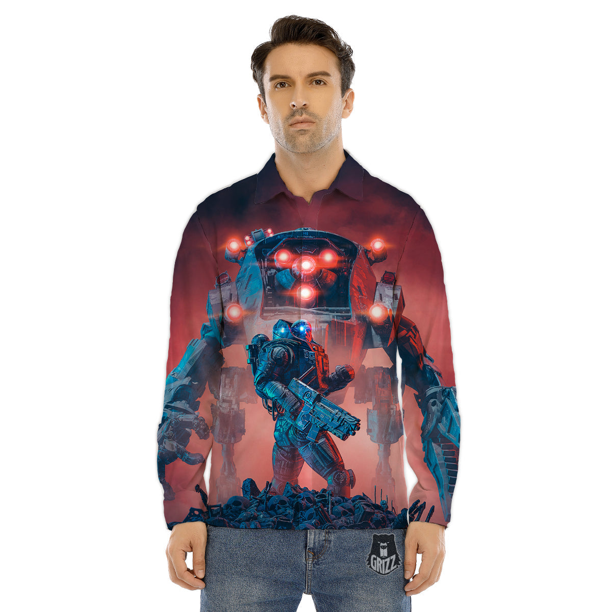 Alien Robot In the battlefield Men's Dress Shirts-grizzshop