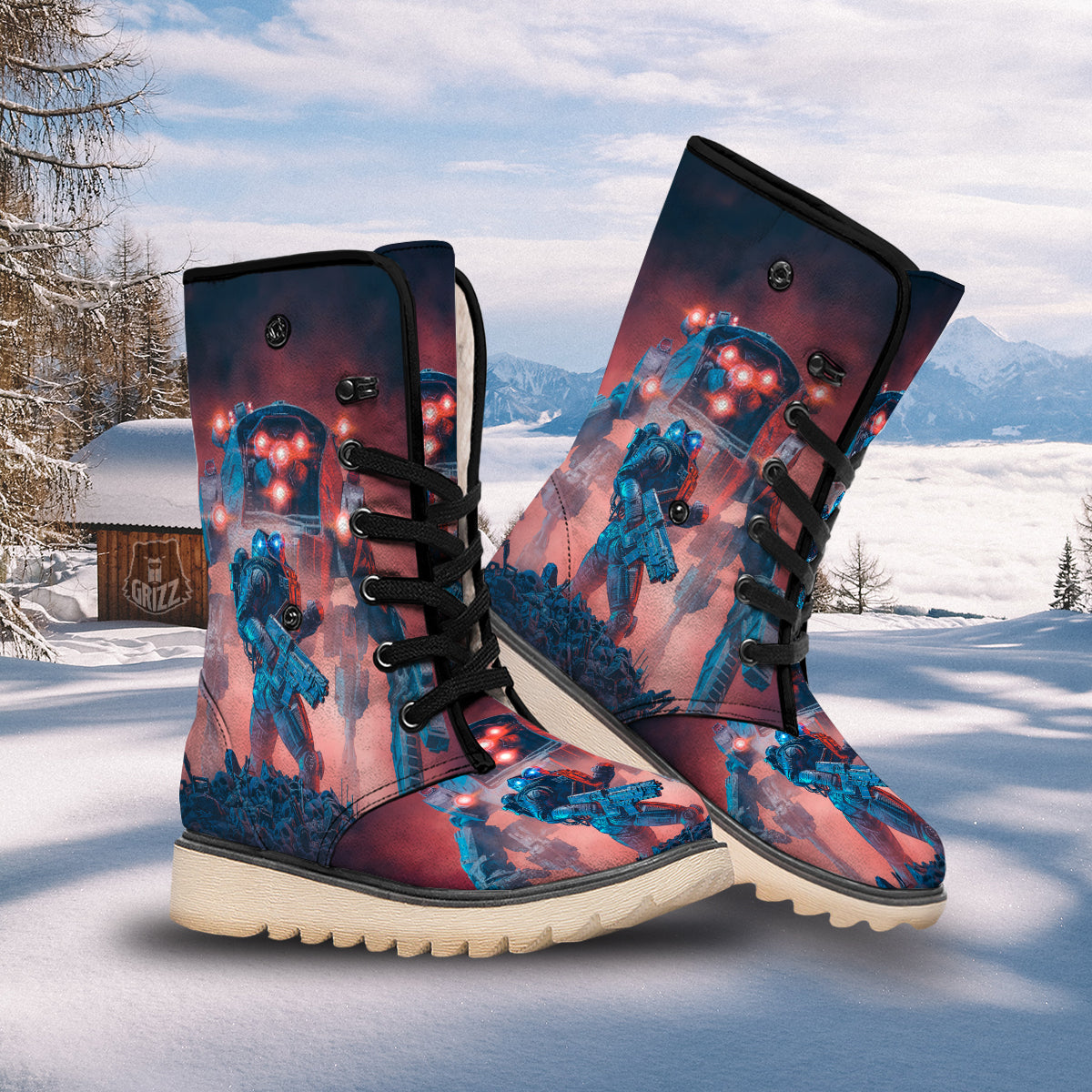 Alien Robot In the battlefield Snow Boots-grizzshop