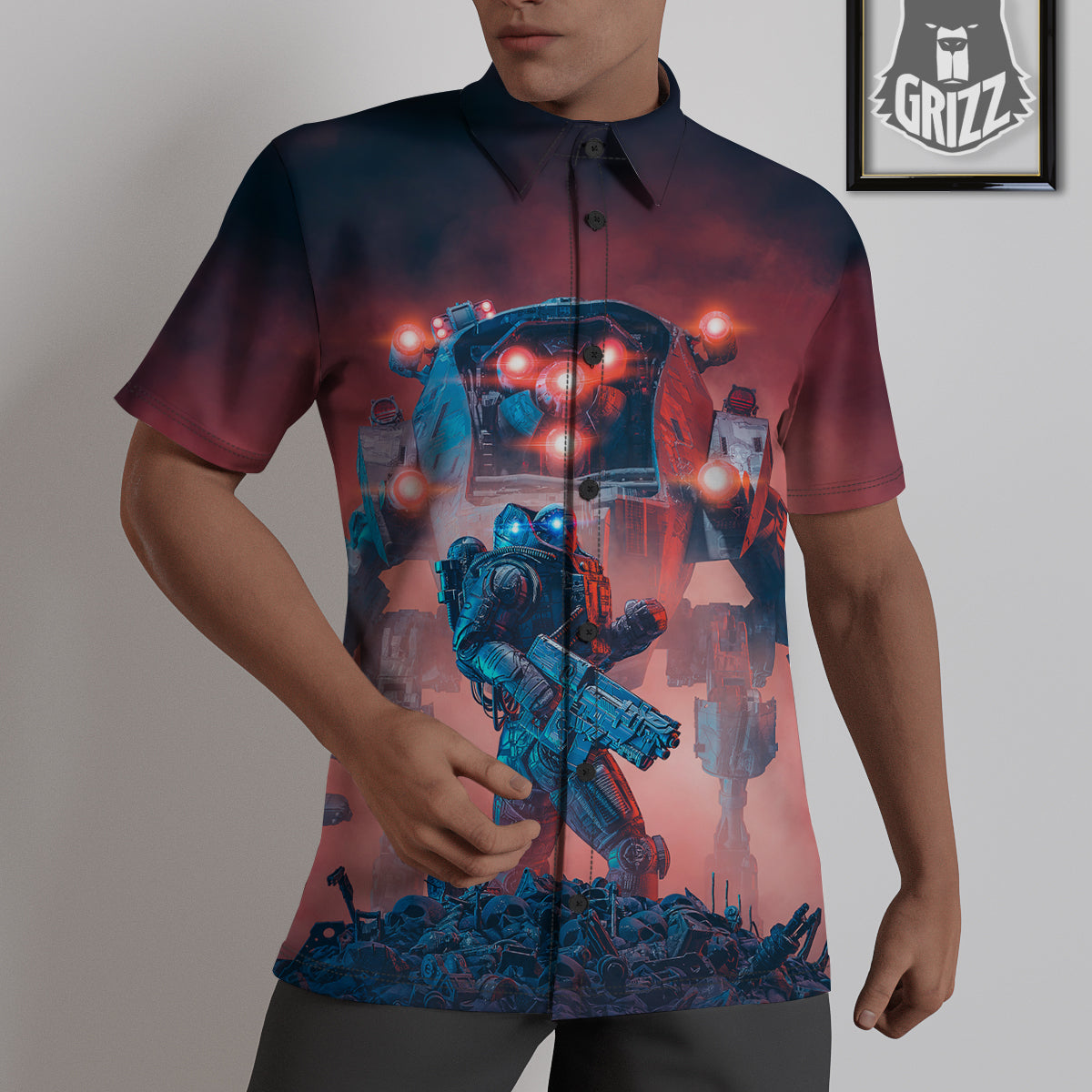 Alien Robot In the battlefield Untucked Shirts-grizzshop