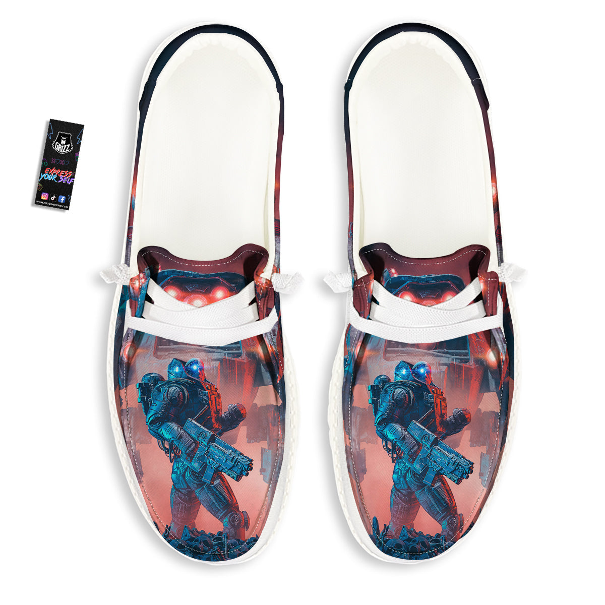 Alien Robot In the battlefield White Loafers-grizzshop