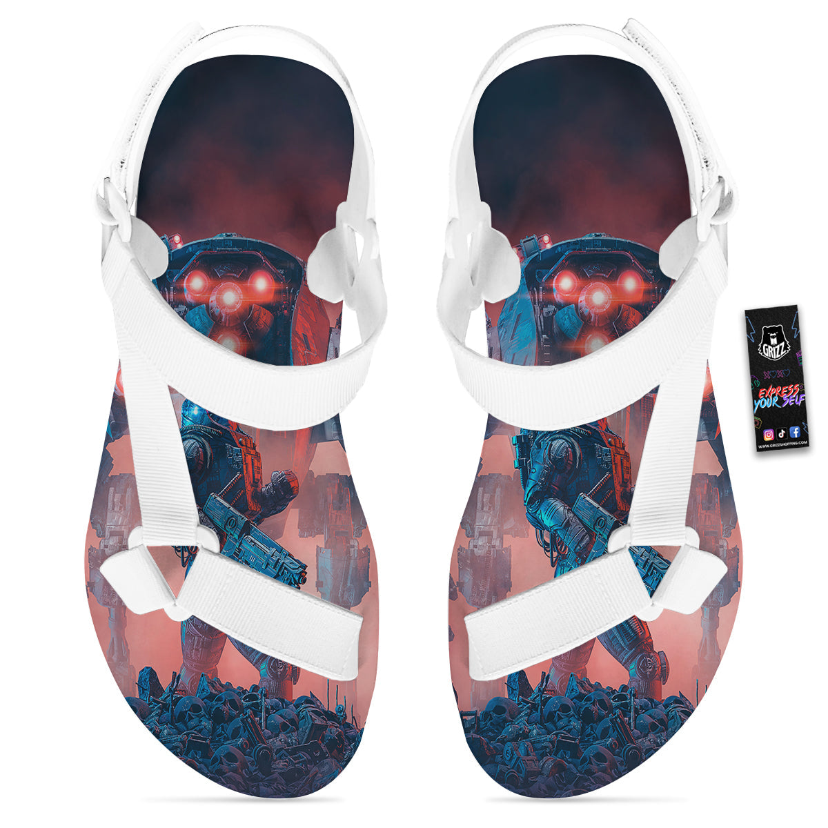 Alien Robot In the battlefield White Open Toe Sandals-grizzshop