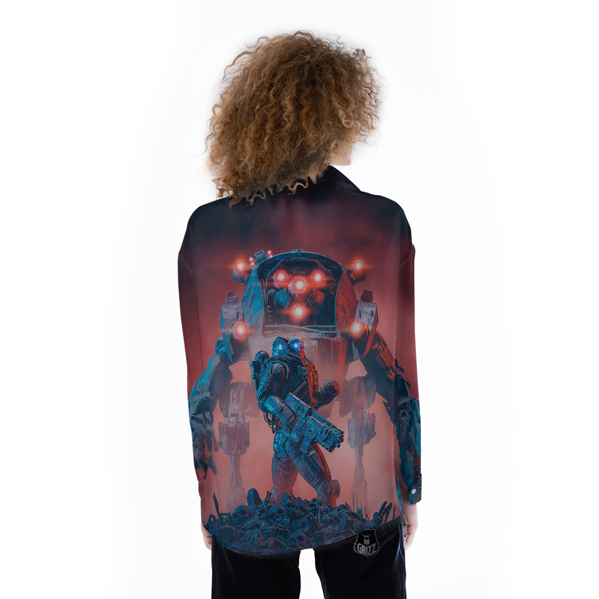 Alien Robot In the battlefield Women's Long Sleeve Shirts-grizzshop