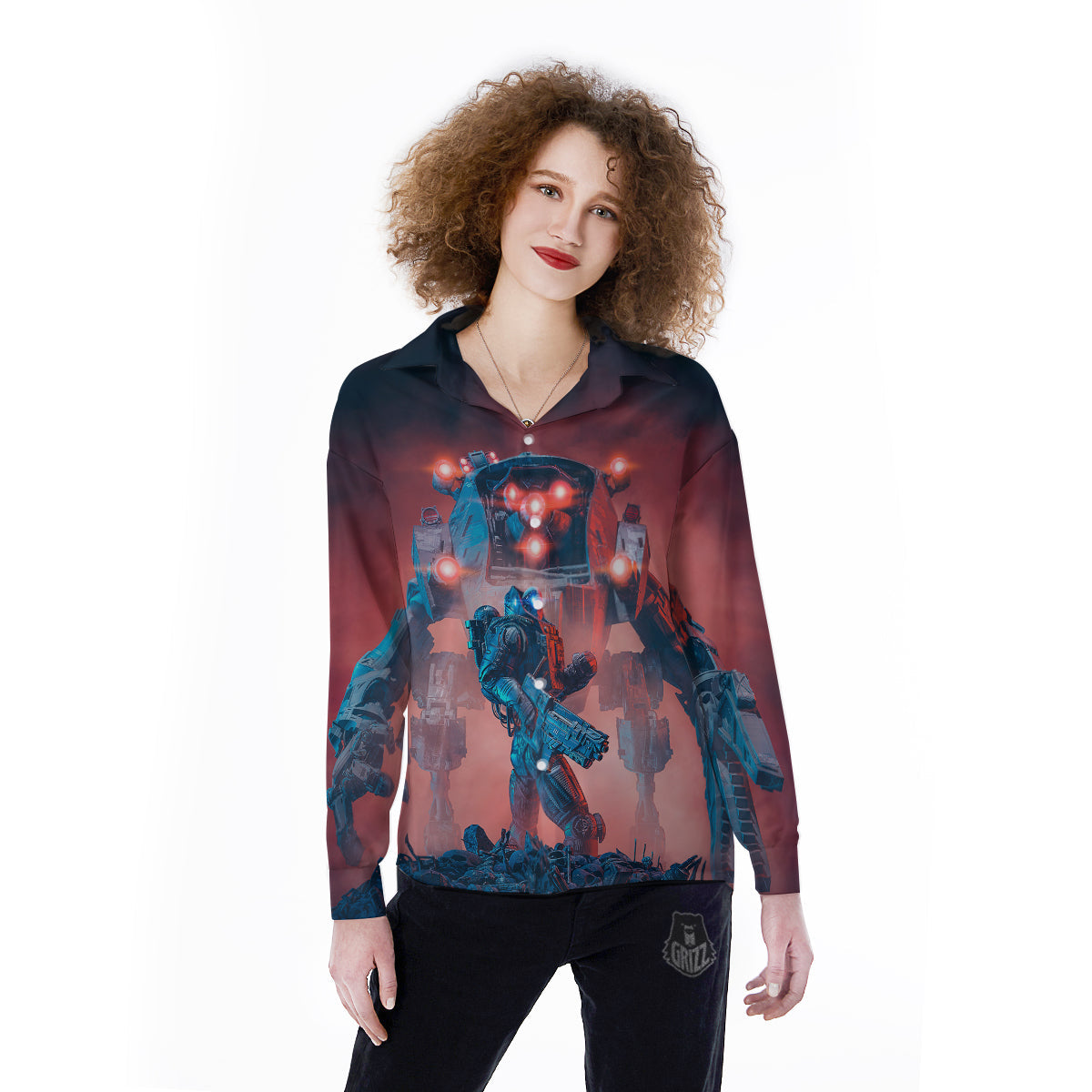 Alien Robot In the battlefield Women's Long Sleeve Shirts-grizzshop