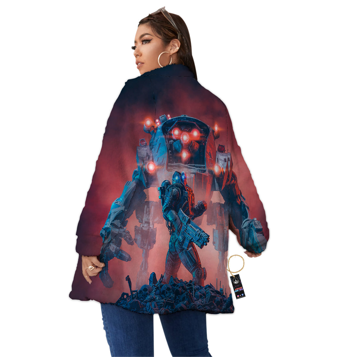 Alien Robot In the battlefield Women's Sherpa Jacket-grizzshop