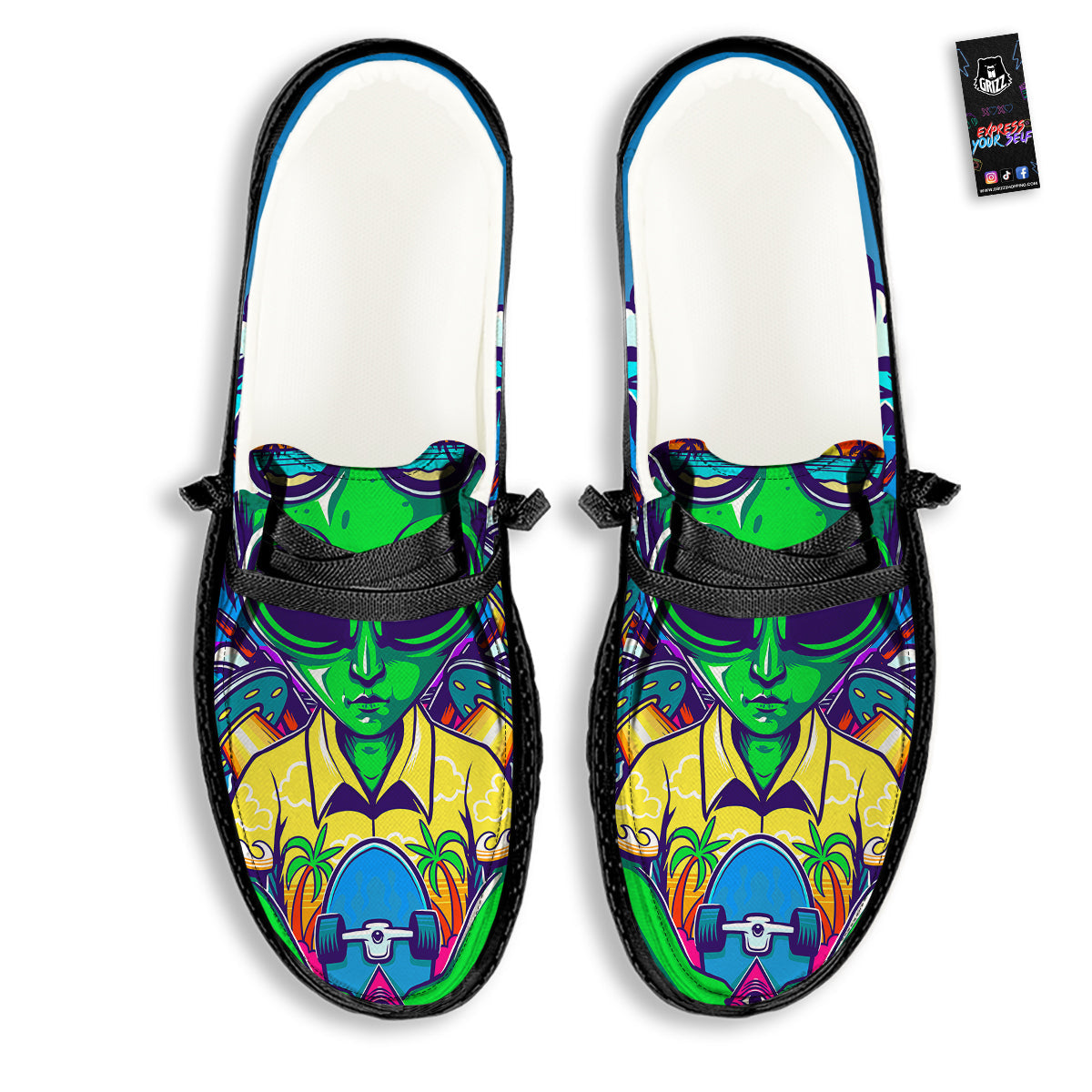 Alien Summer Beach Print Black Loafers-grizzshop