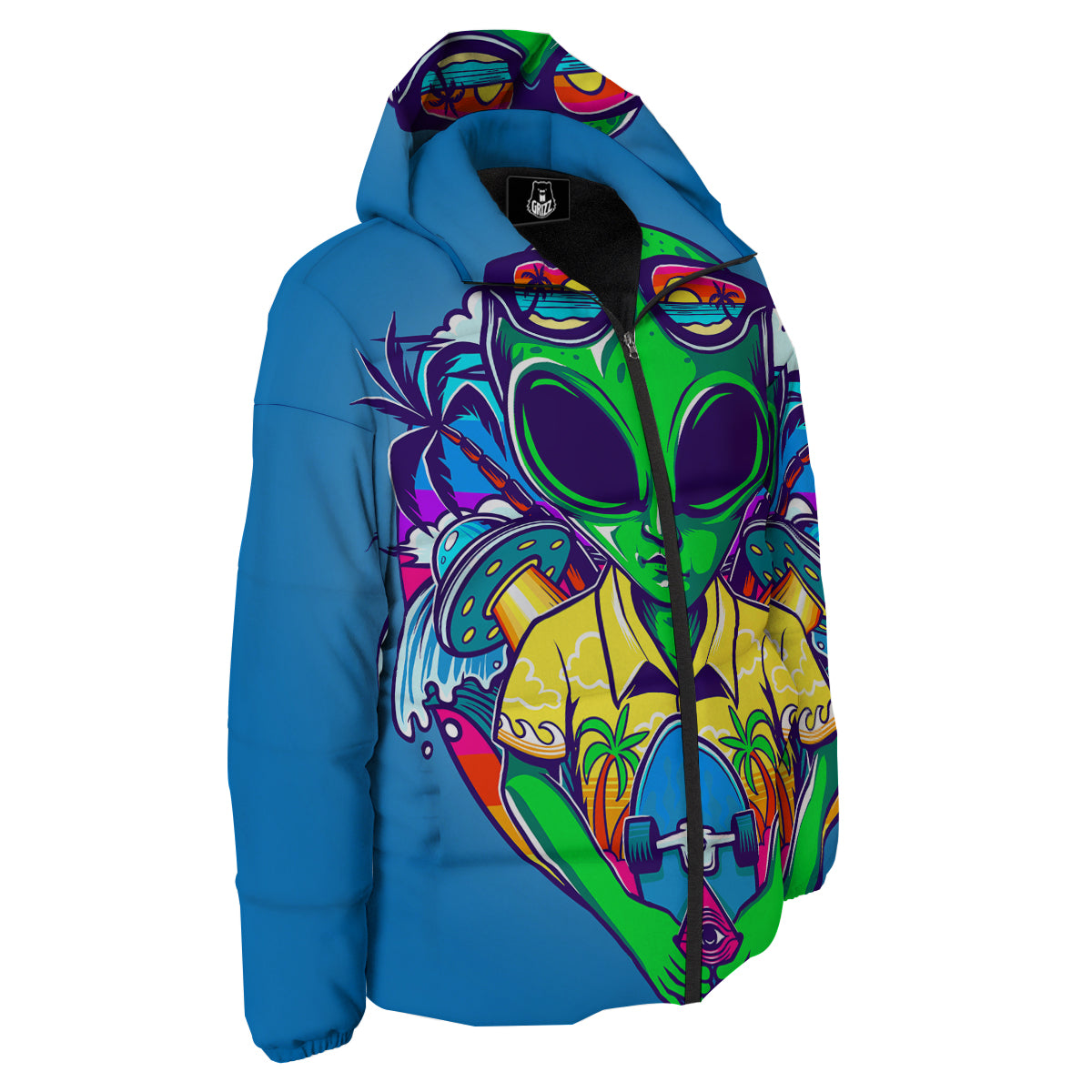 Alien Summer Beach Print Down Jacket-grizzshop