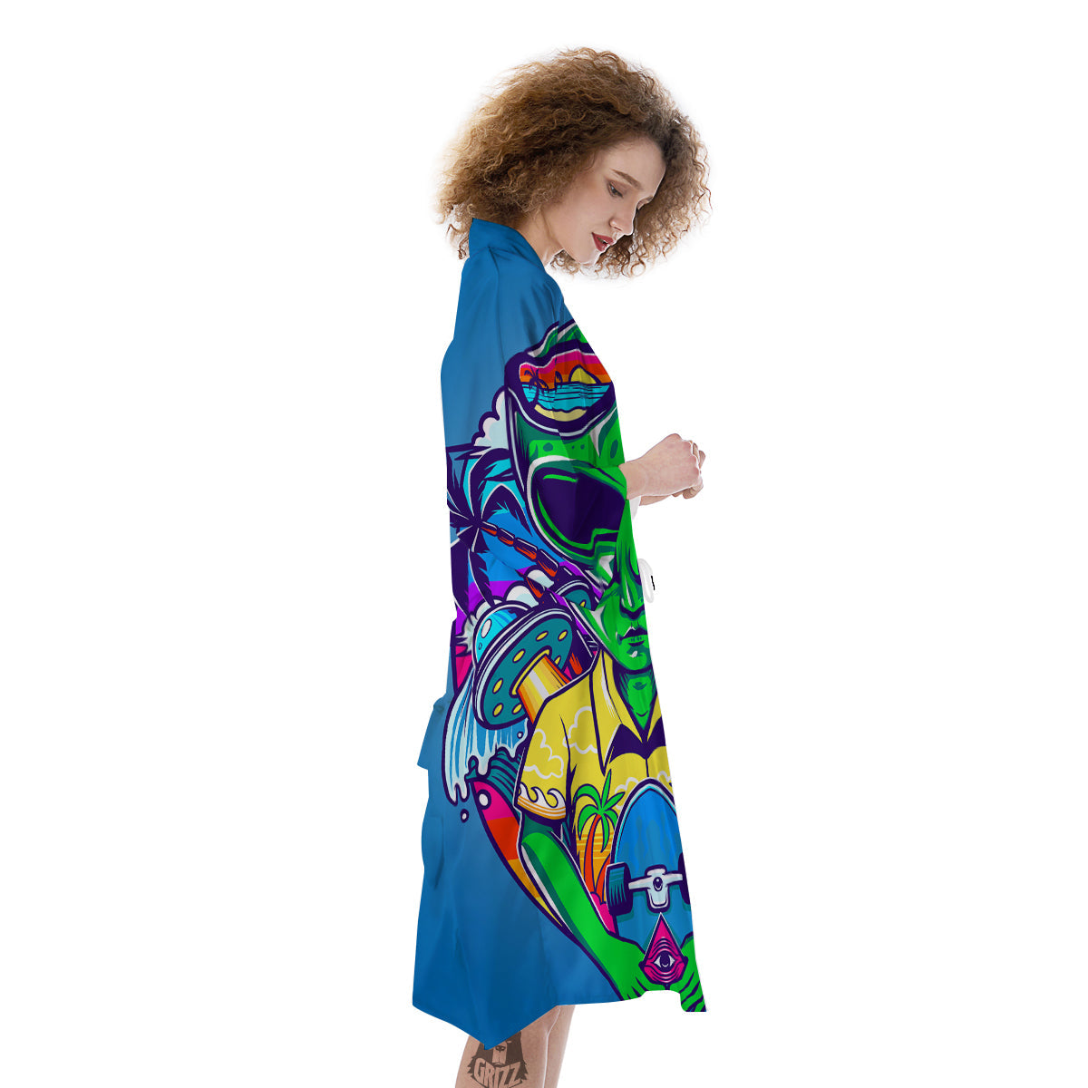 Alien Summer Beach Print Kimono-grizzshop
