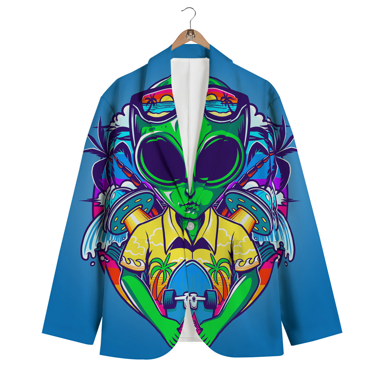 Alien Summer Beach Print Men's Blazer-grizzshop