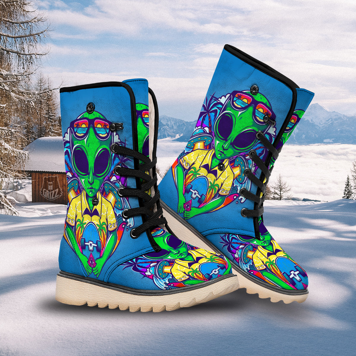 Alien Summer Beach Print Snow Boots-grizzshop