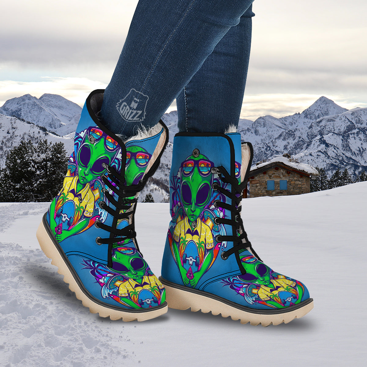 Alien Summer Beach Print Snow Boots-grizzshop