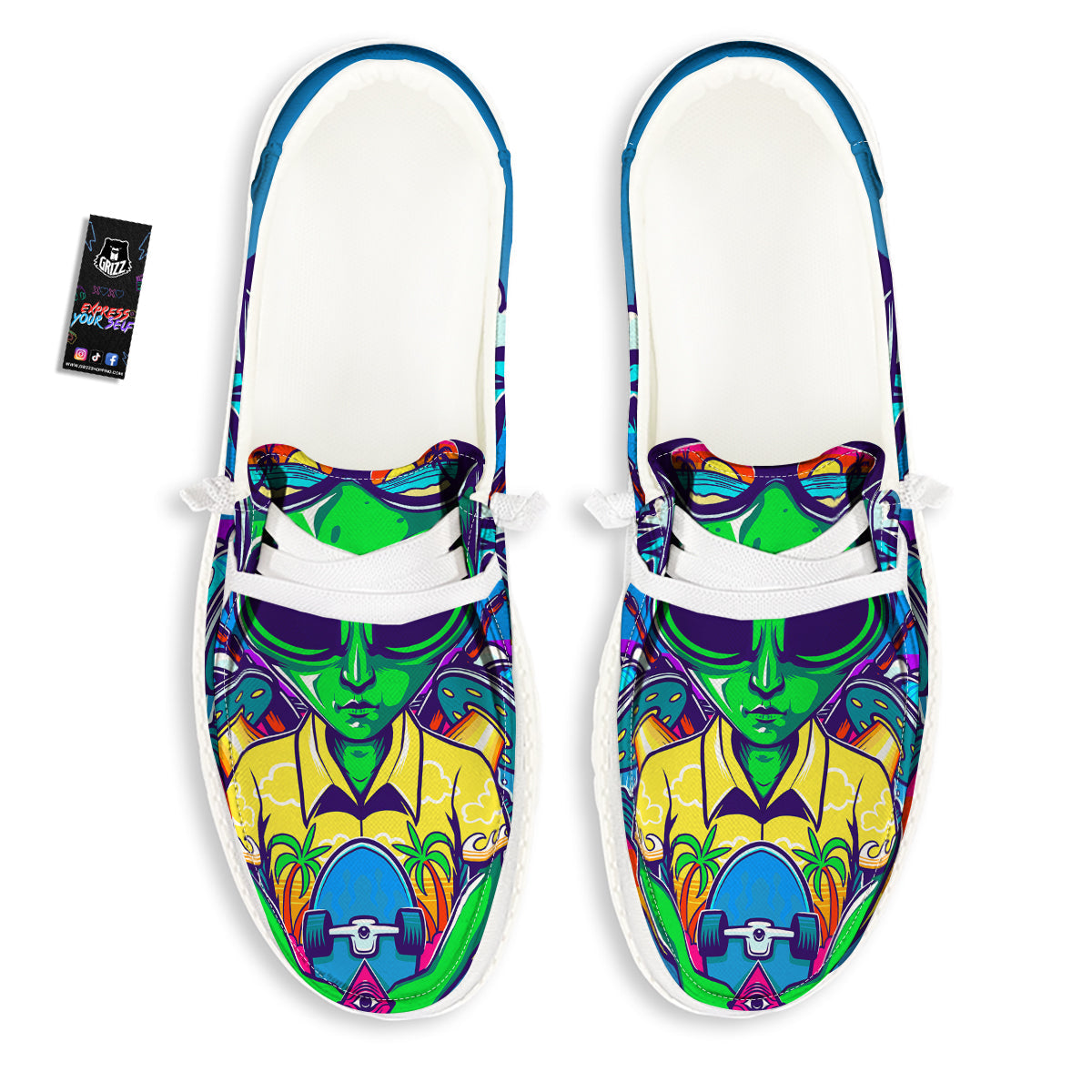 Alien Summer Beach Print White Loafers-grizzshop