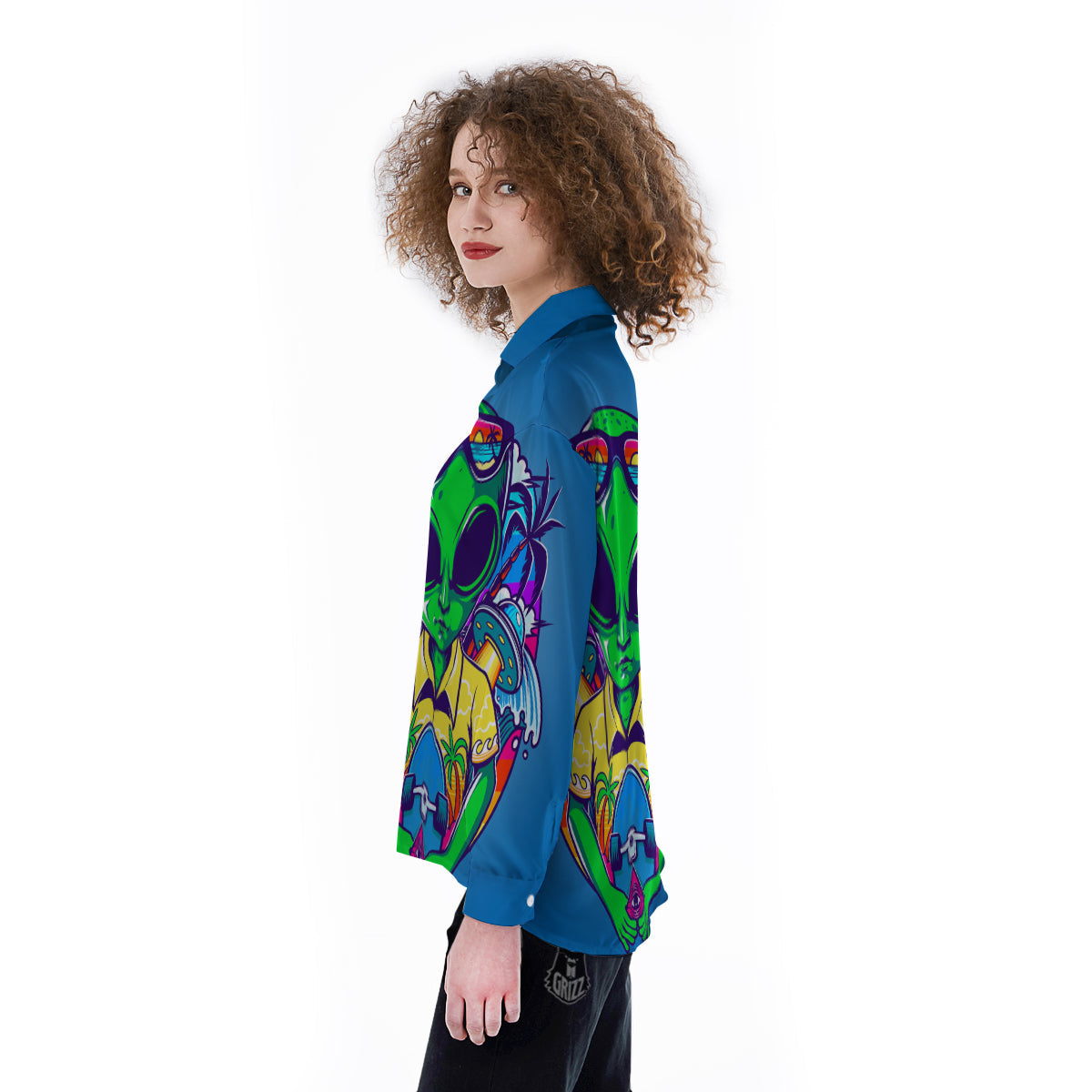 Alien Summer Beach Print Women's Long Sleeve Shirts-grizzshop