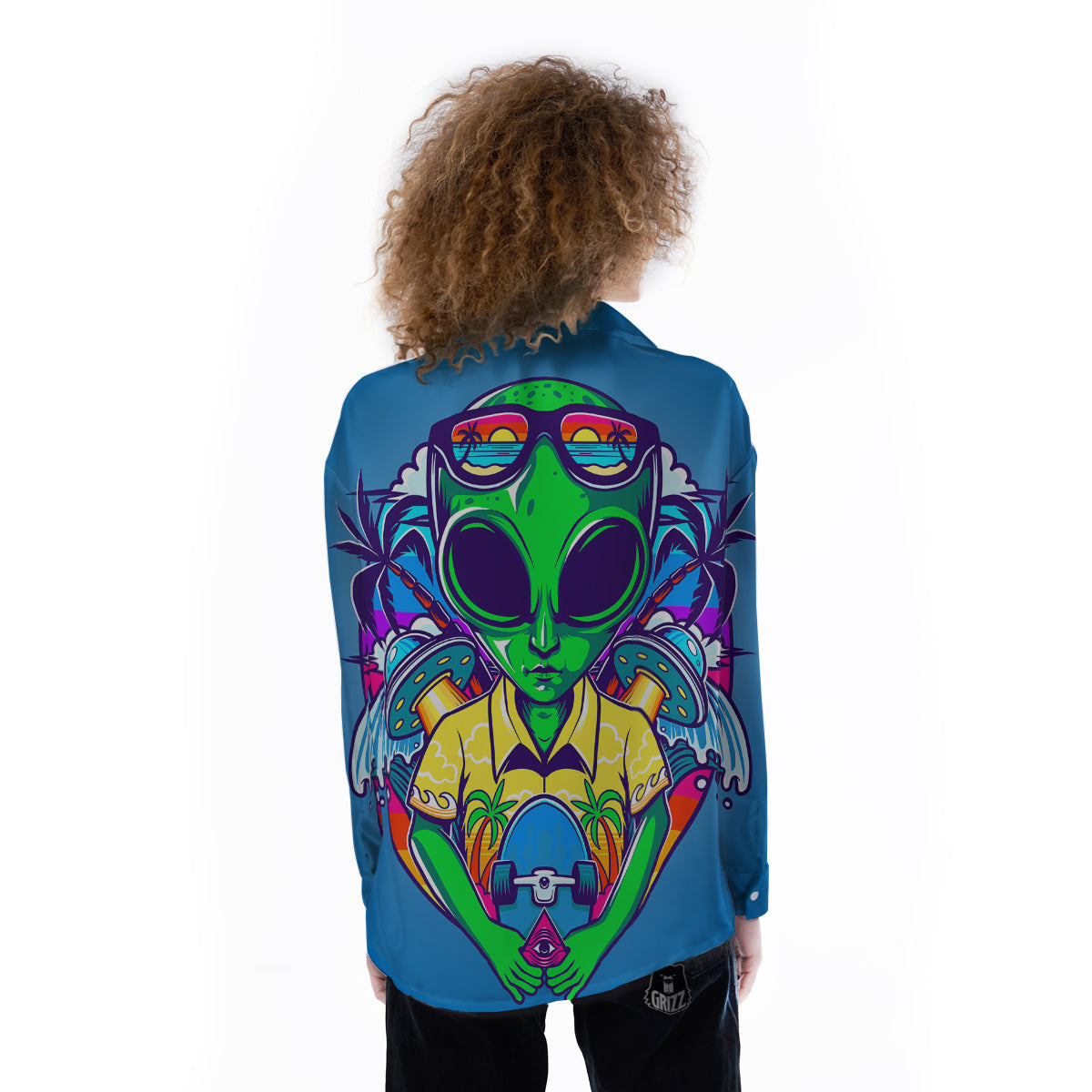 Alien Summer Beach Print Women's Long Sleeve Shirts-grizzshop