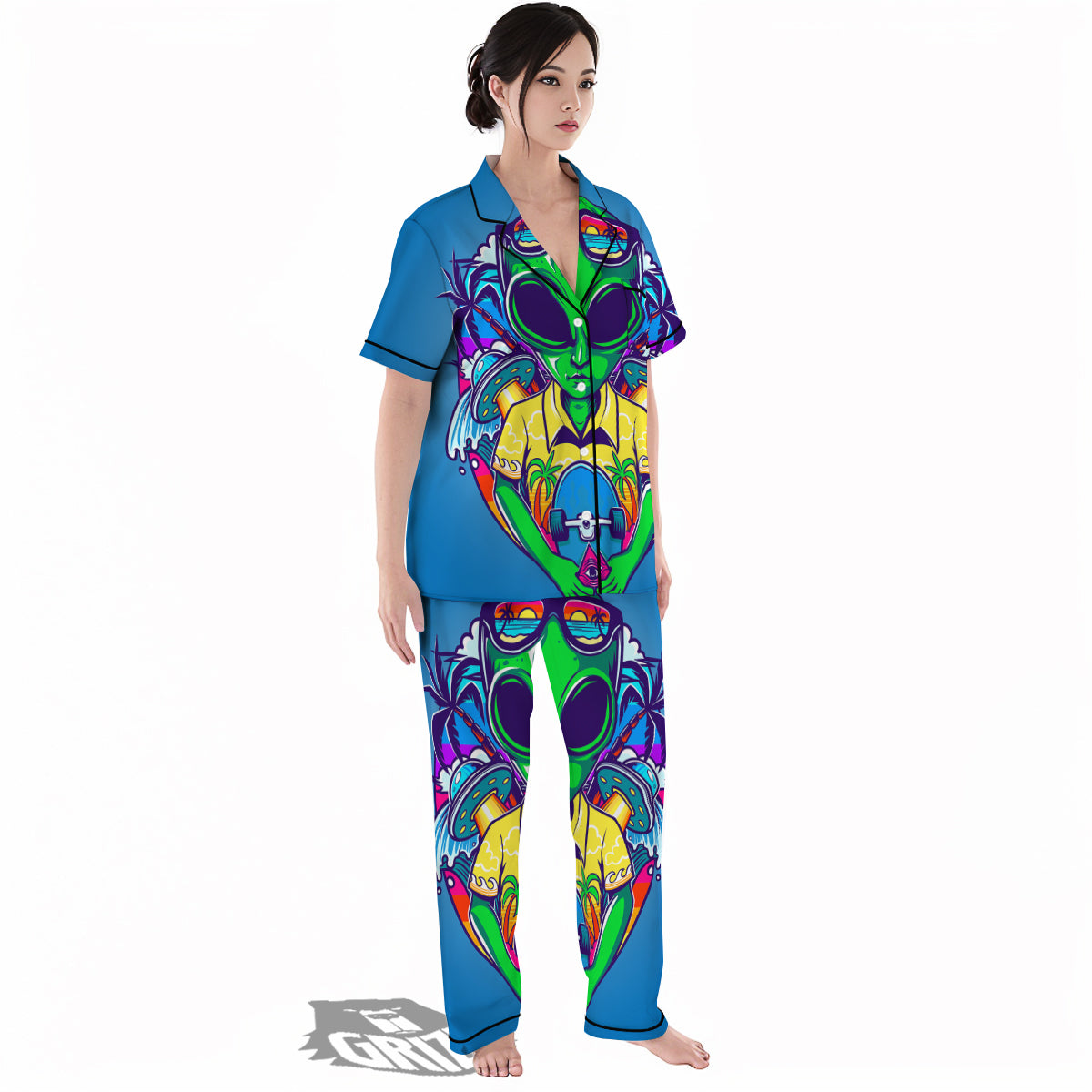 Alien Summer Beach Print Women's Pajamas Set-grizzshop