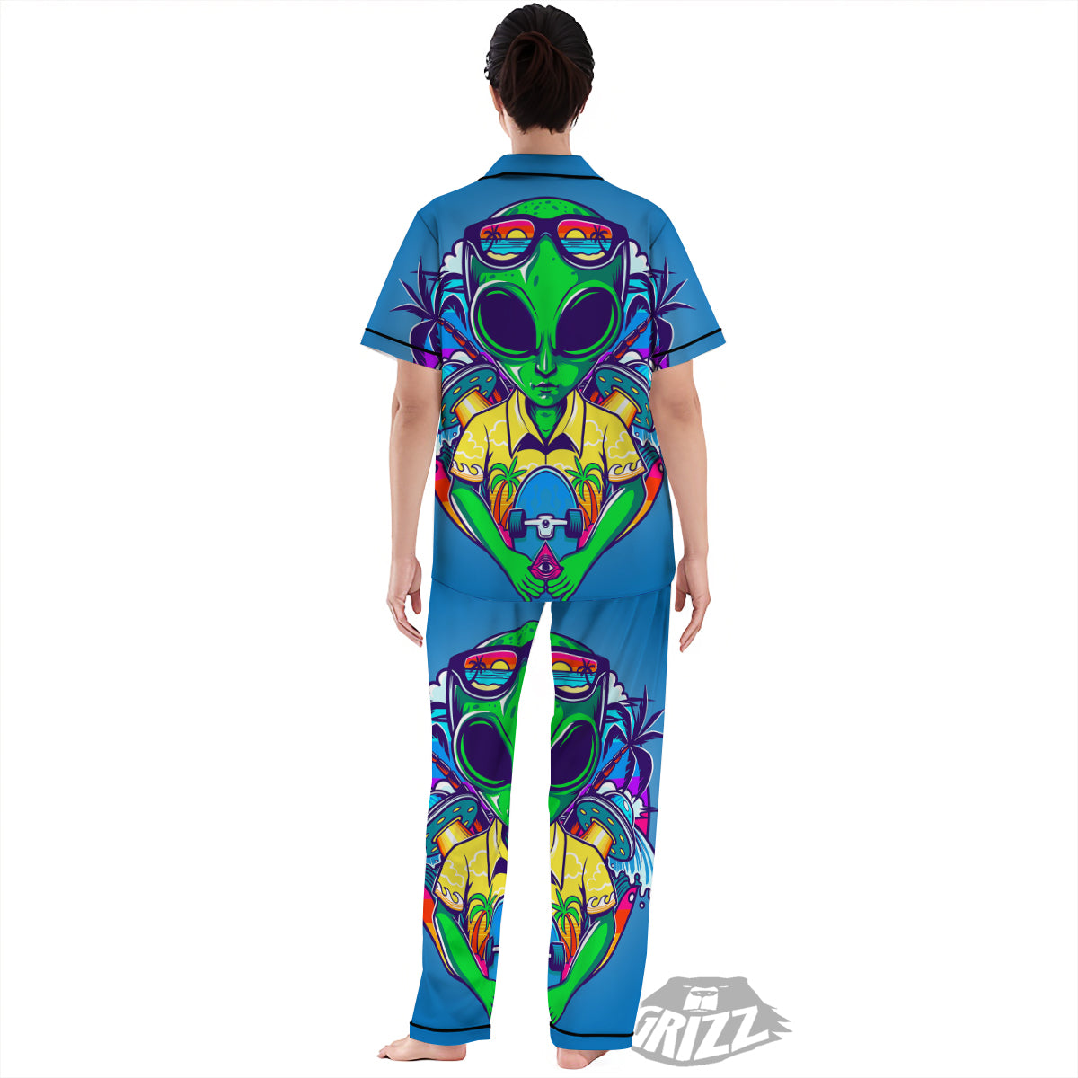 Alien Summer Beach Print Women's Pajamas Set-grizzshop