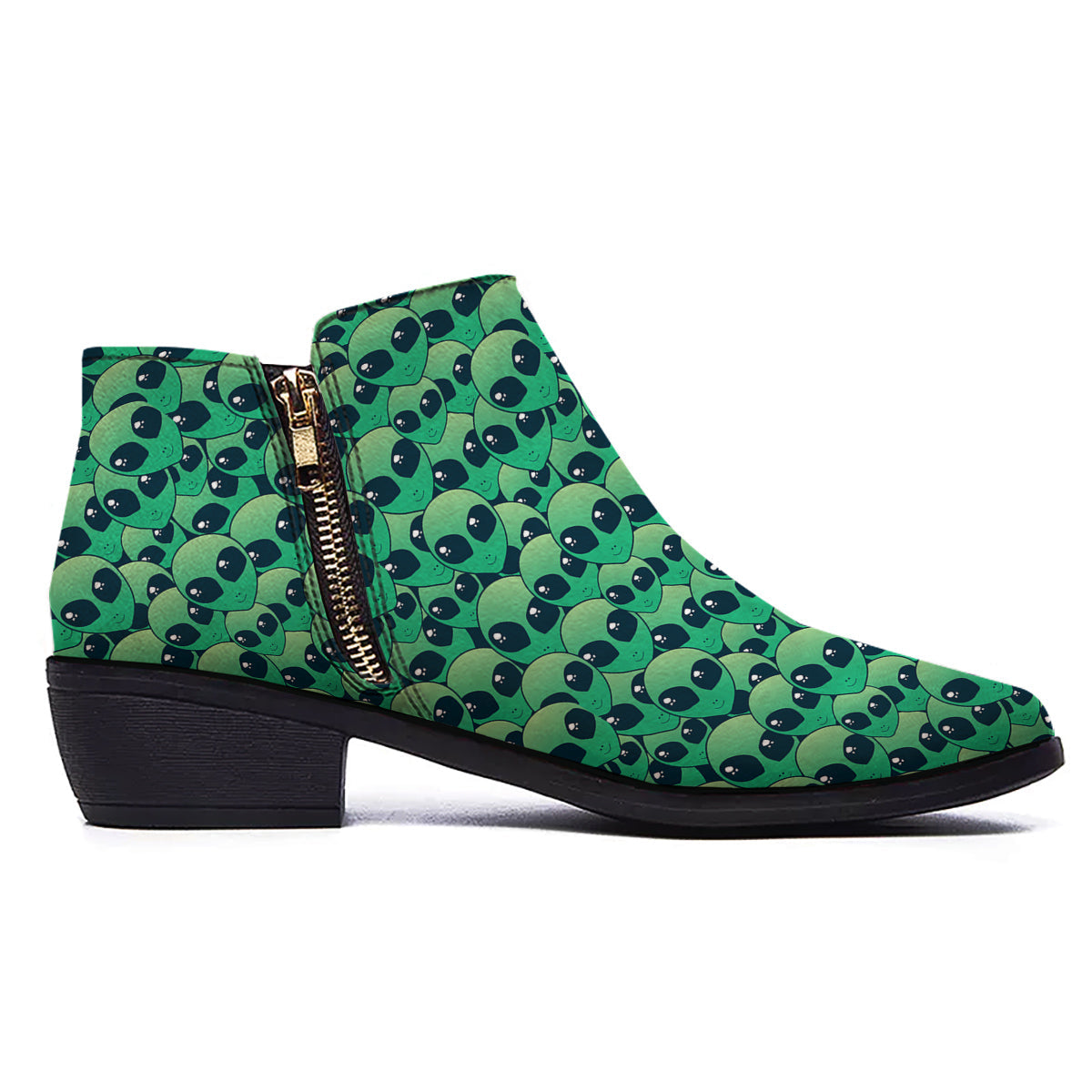 Alien UFO Green Cute Print Ankle Boots-grizzshop