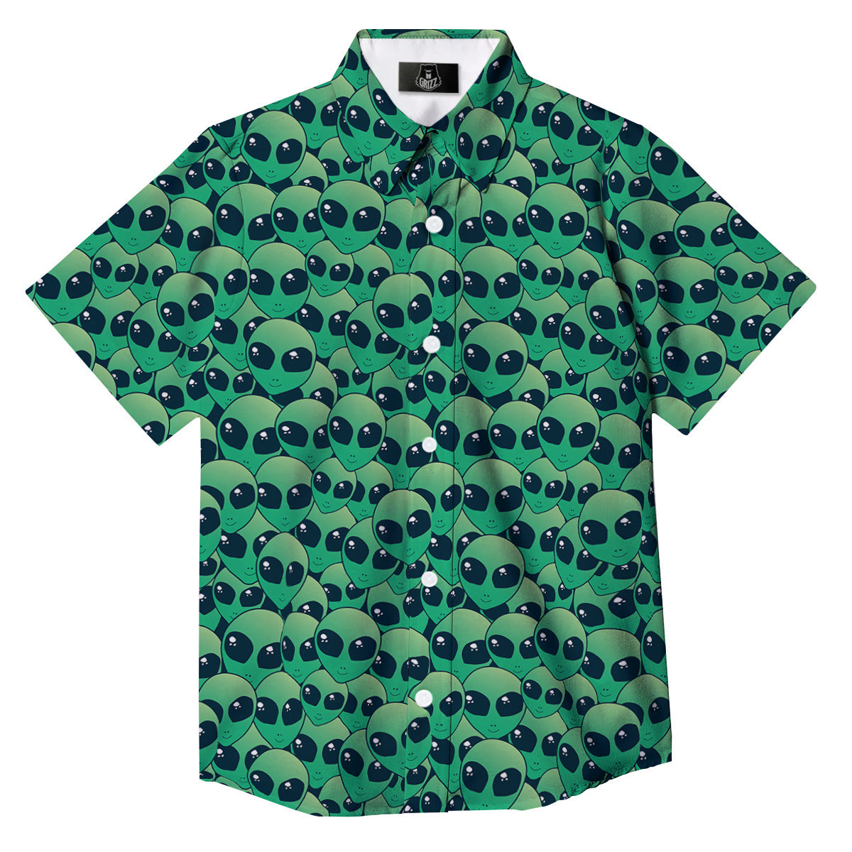 Alien UFO Green Cute Print Button Up Shirt-grizzshop