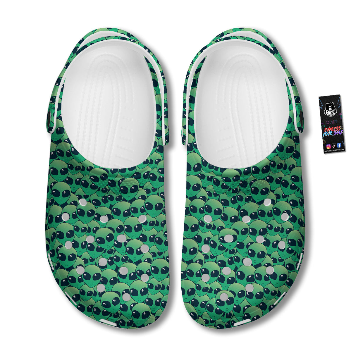 Alien UFO Green Cute Print Clog-grizzshop