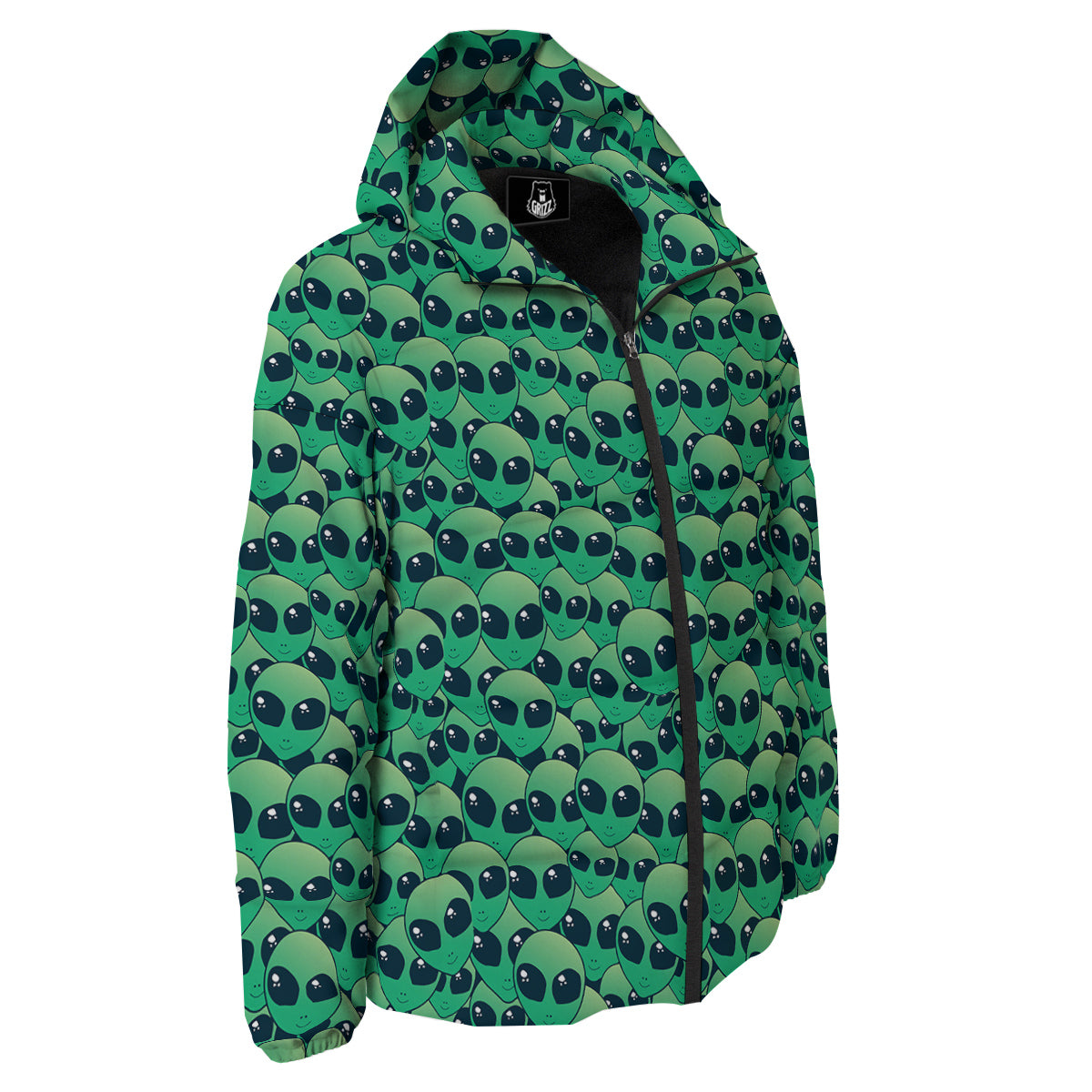 Alien UFO Green Cute Print Down Jacket-grizzshop