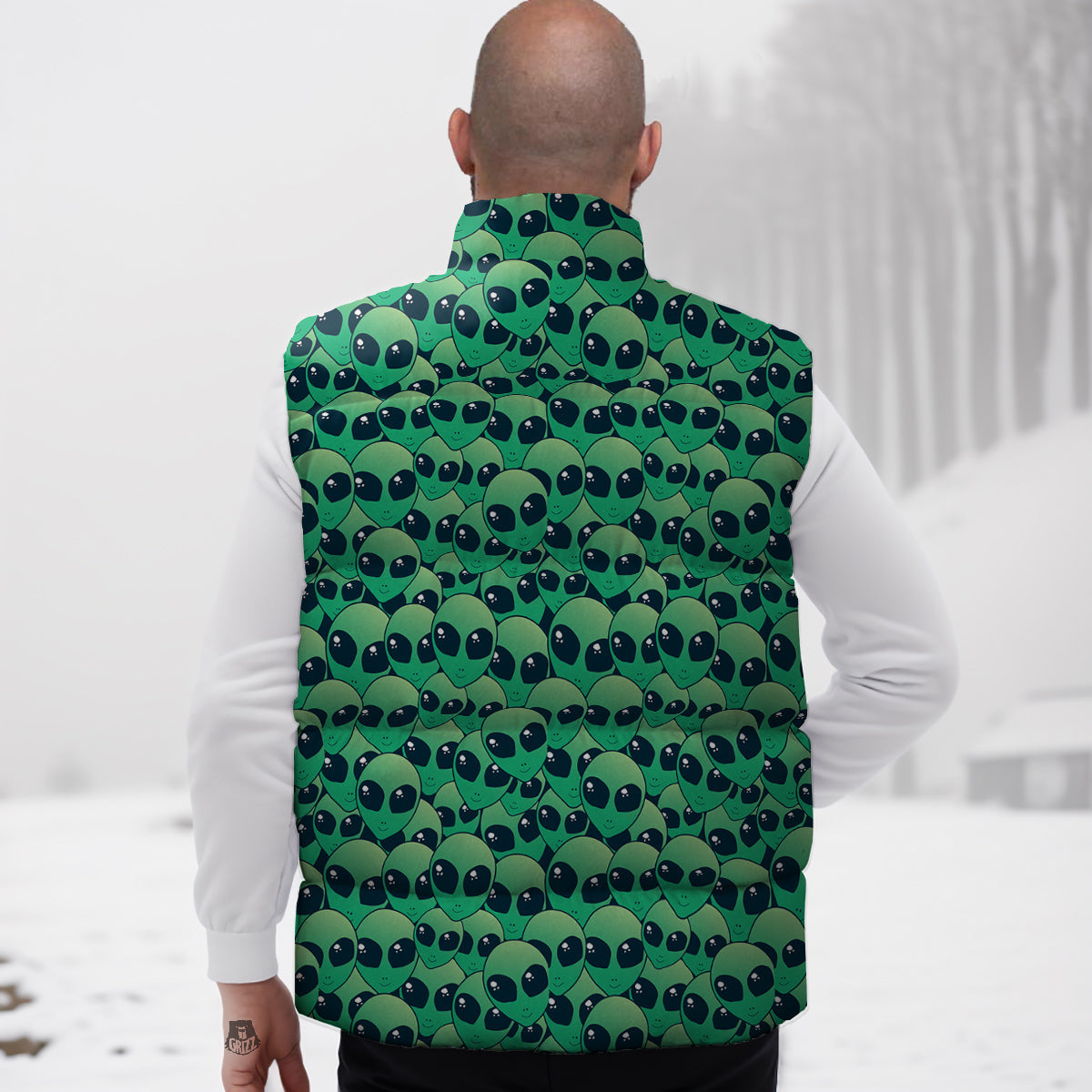 Alien UFO Green Cute Print Down Vest