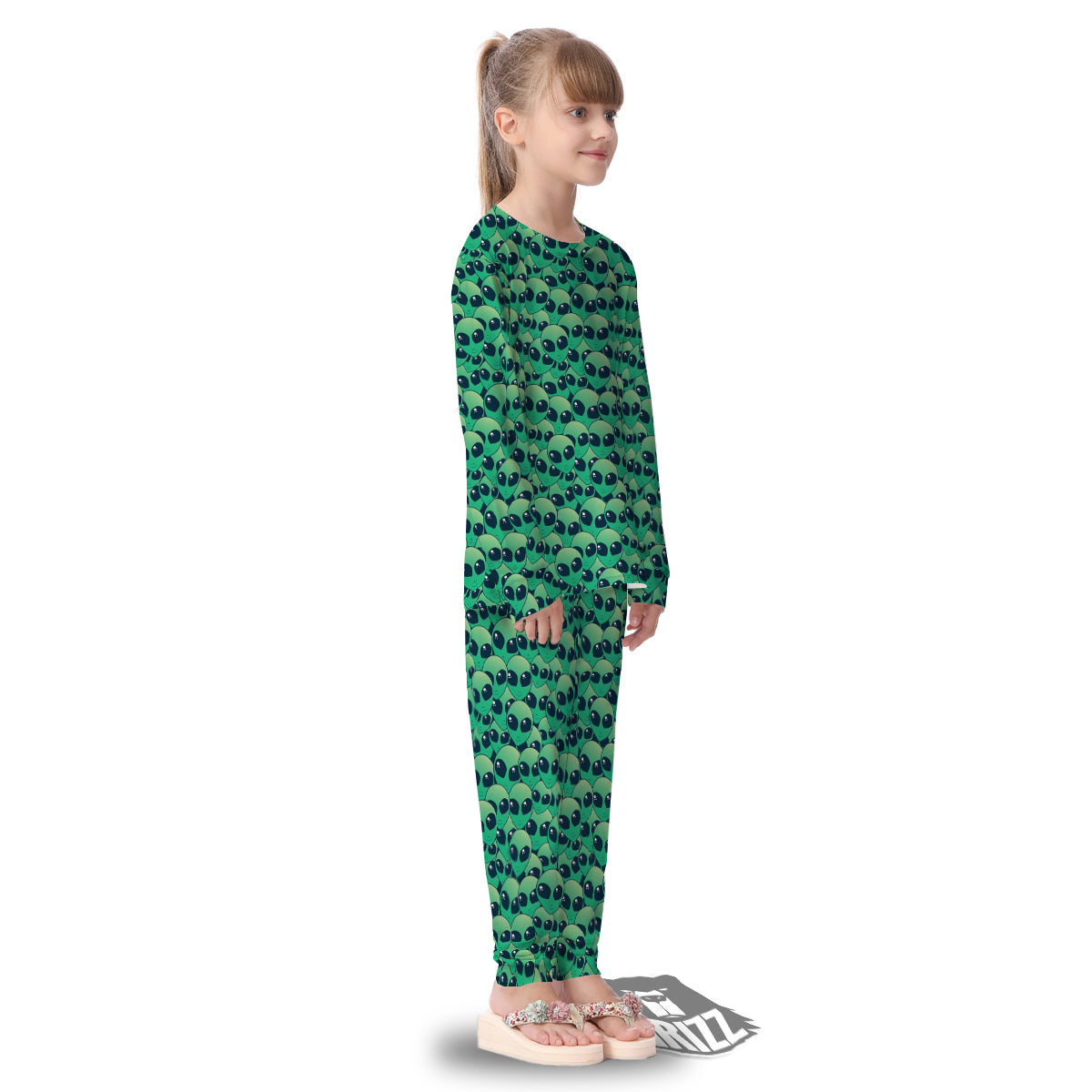 Alien UFO Green Cute Print Kid's Pajamas-grizzshop