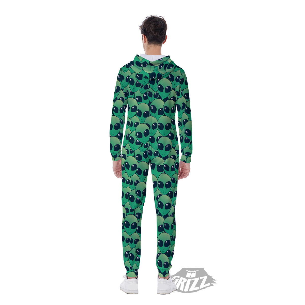 Alien UFO Green Cute Print Men's Jumpsuit-grizzshop