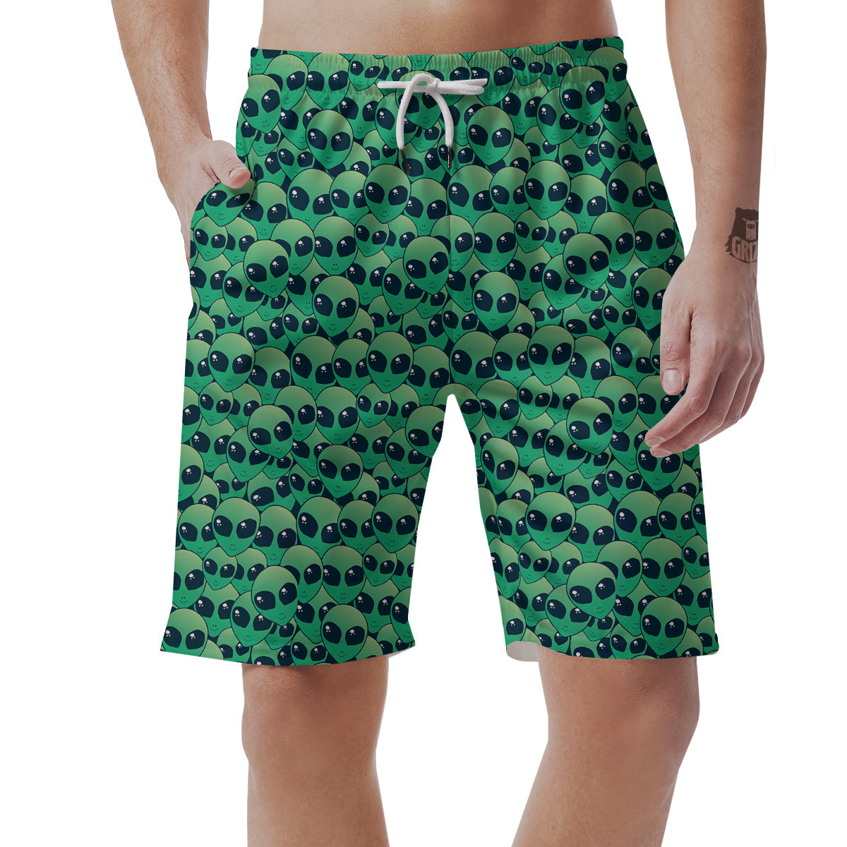 Alien UFO Green Cute Print Men's Shorts-grizzshop