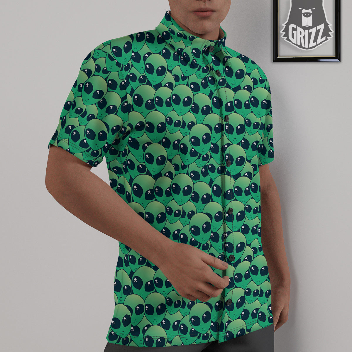 Alien UFO Green Cute Print Untucked Shirts-grizzshop