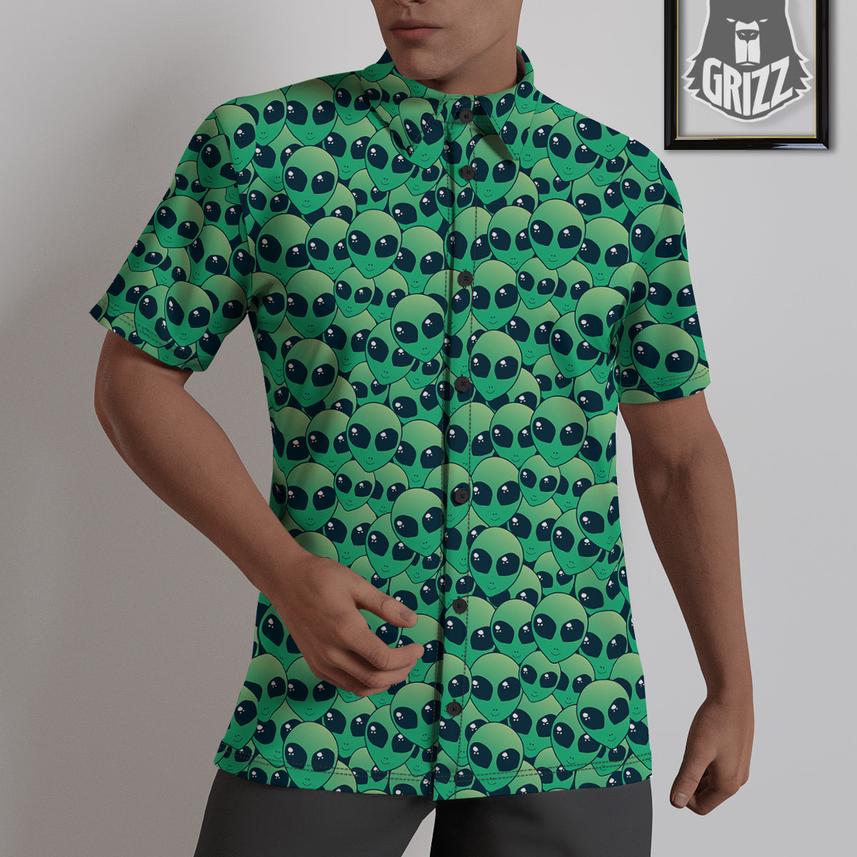 Alien UFO Green Cute Print Untucked Shirts-grizzshop