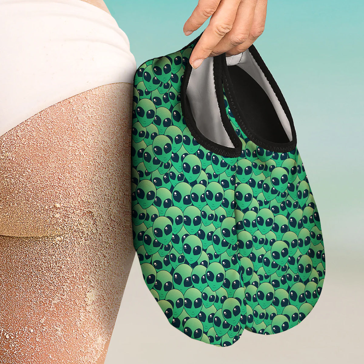Alien UFO Green Cute Print Water Shoes-grizzshop