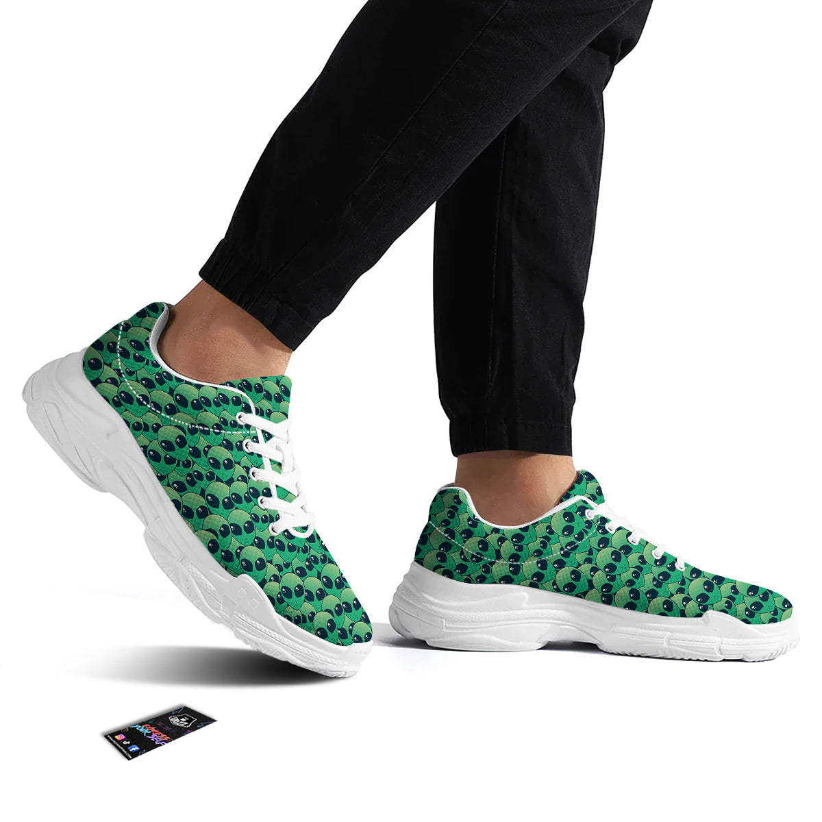 Alien UFO Green Cute Print White Chunky Shoes-grizzshop