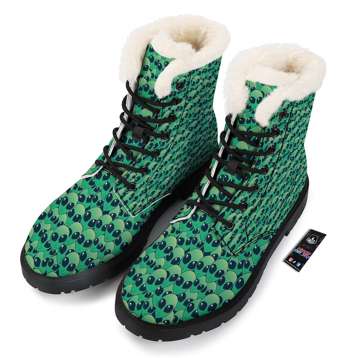 Alien UFO Green Cute Print Winter Boots-grizzshop