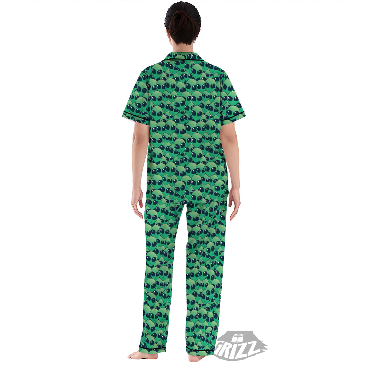 Alien UFO Green Cute Print Women's Pajamas Set-grizzshop