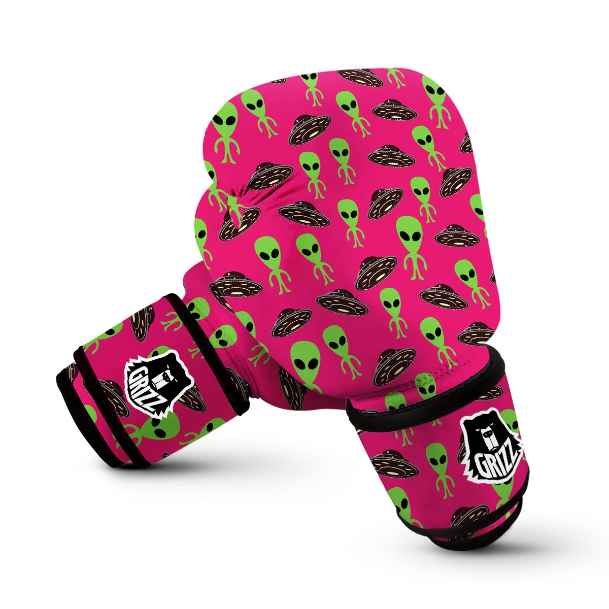 Alien Ufo Pink Pattern Print Boxing Gloves-grizzshop