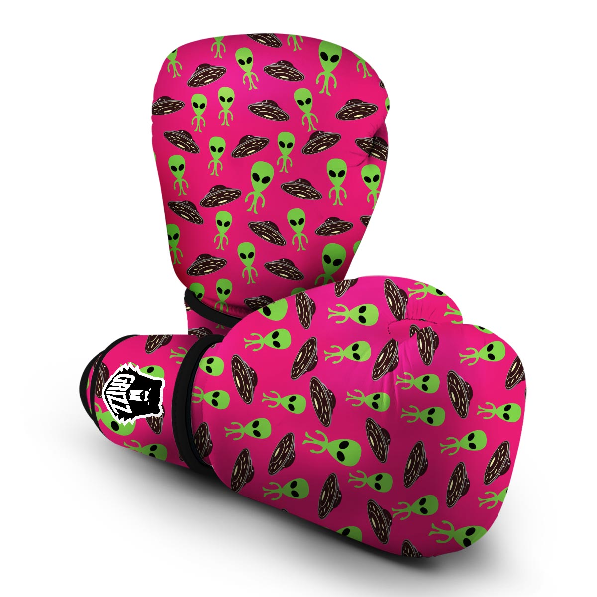 Alien Ufo Pink Pattern Print Boxing Gloves-grizzshop