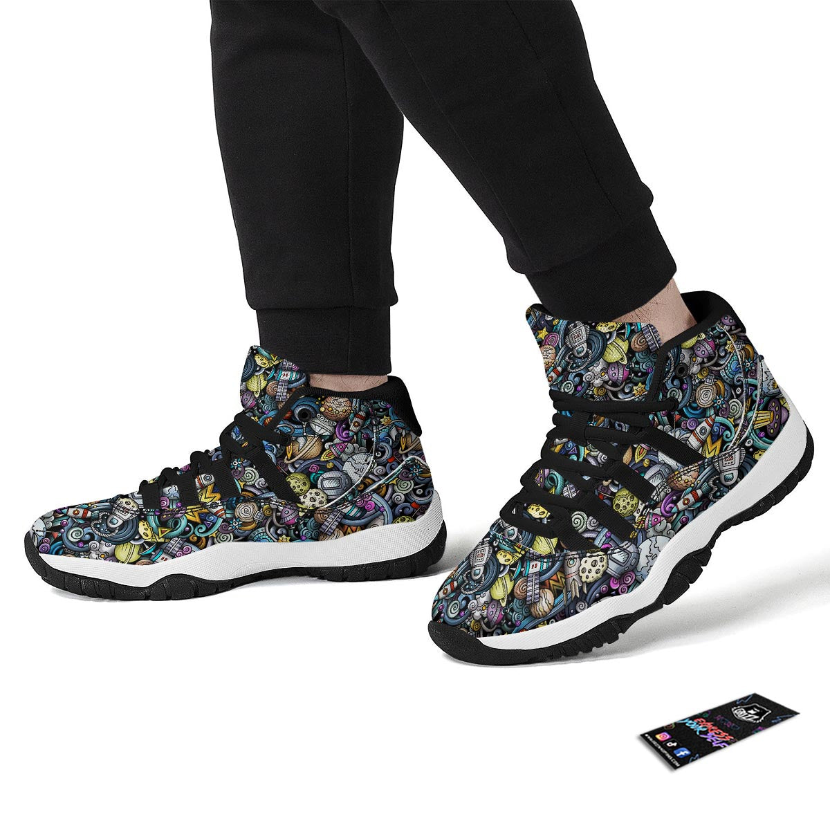 Alien Ufo Psychedelic Pattern Print Black Bball Shoes-grizzshop