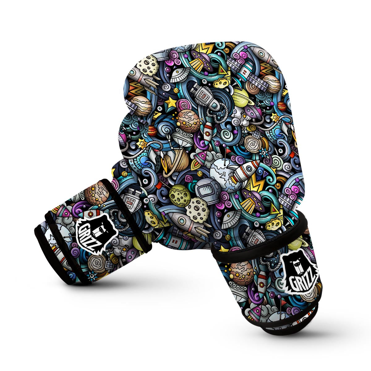Alien Ufo Psychedelic Pattern Print Boxing Gloves-grizzshop