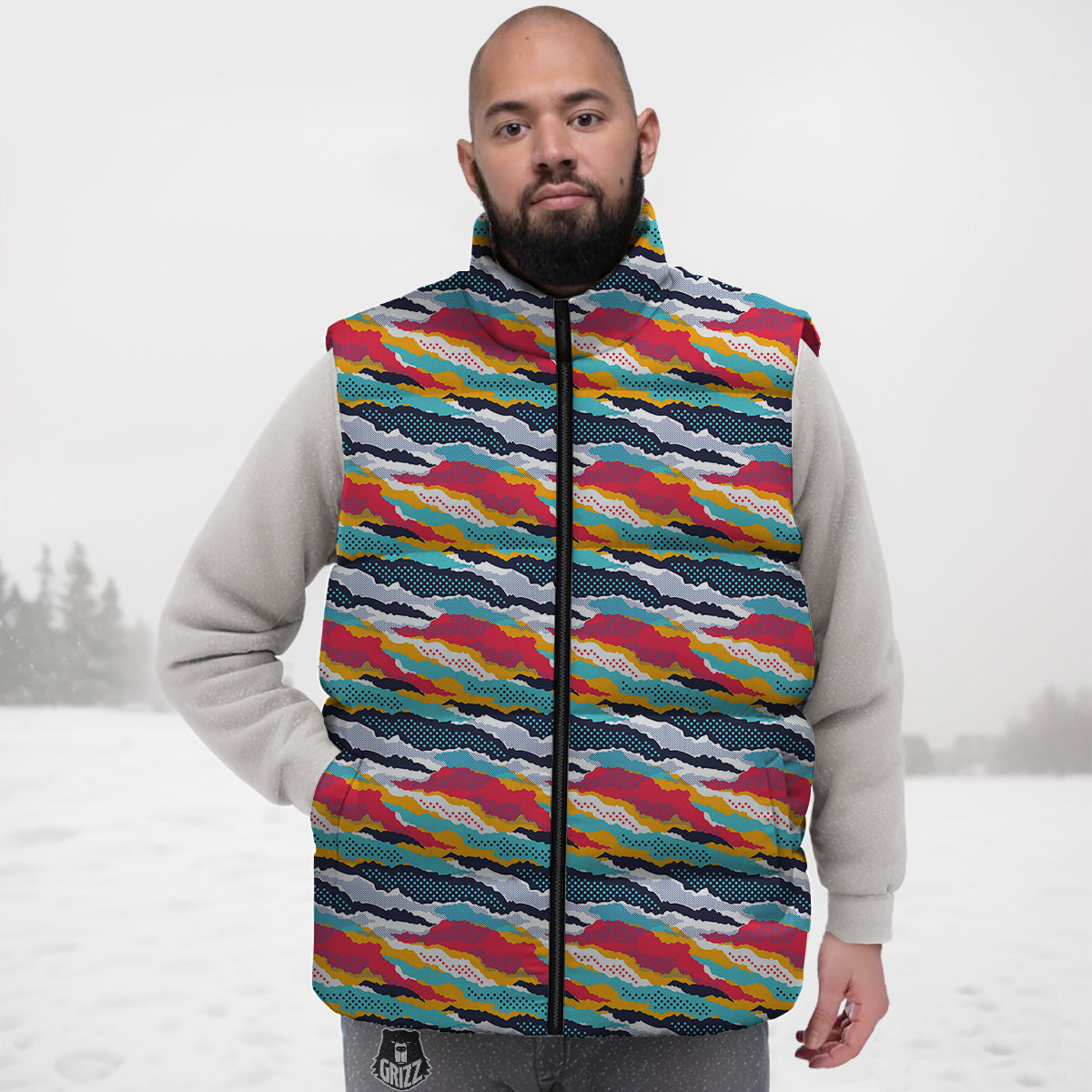 Alien Ufo Psychedelic Pattern Print Down Vest-grizzshop