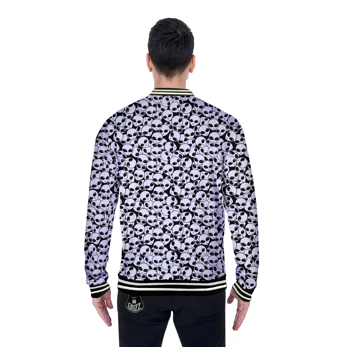 Alien White And Black Print Baseball Jacket-grizzshop